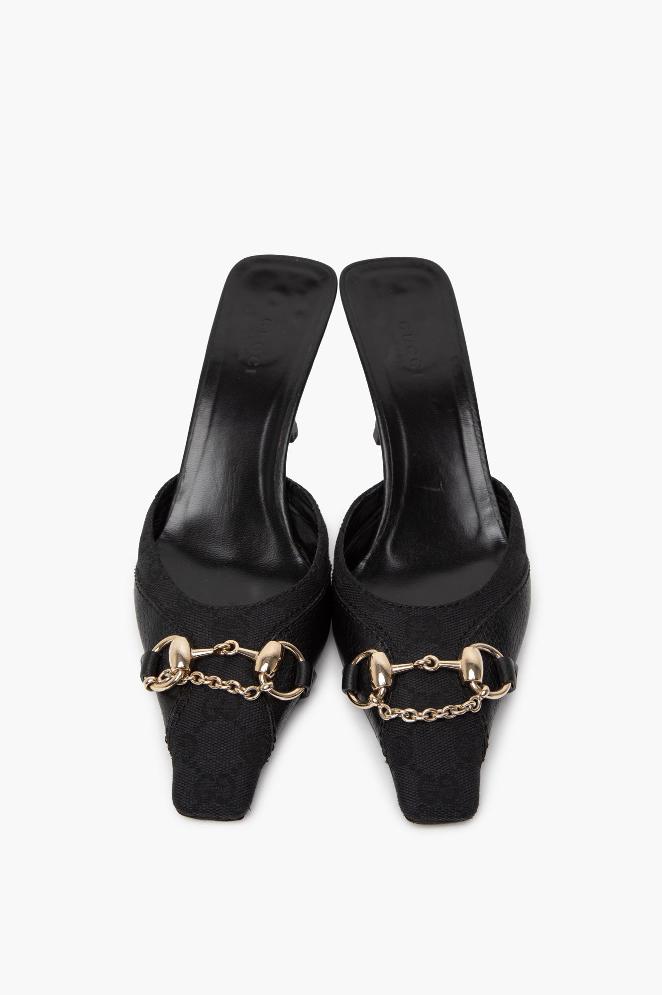 Gucci Black GG Canvas & Leather Horse Bit Mules Size 37.5