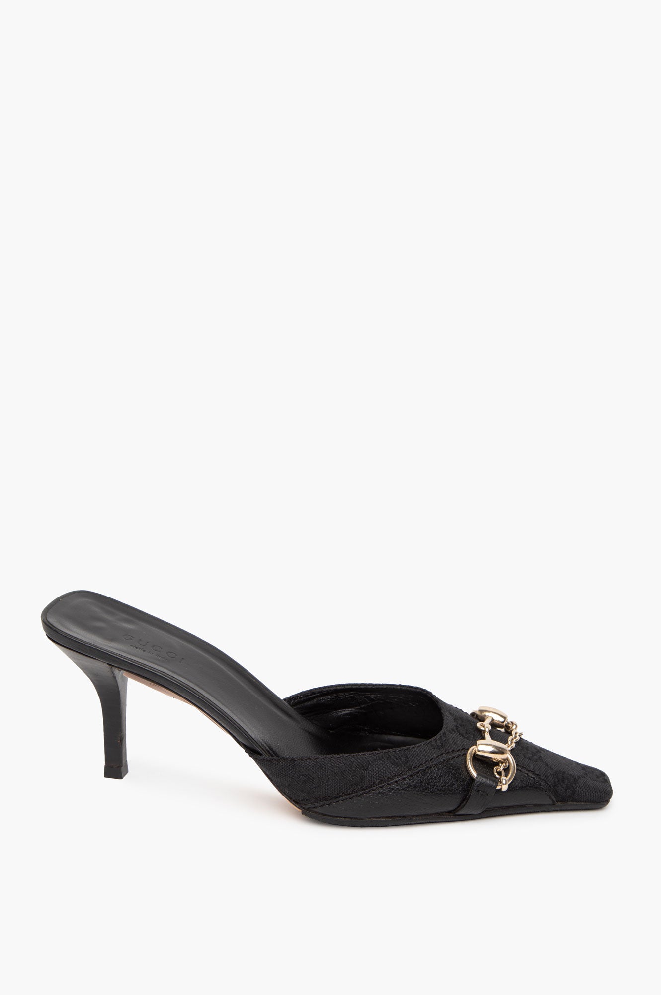 Gucci Black GG Canvas & Leather Horse Bit Mules Size 37.5