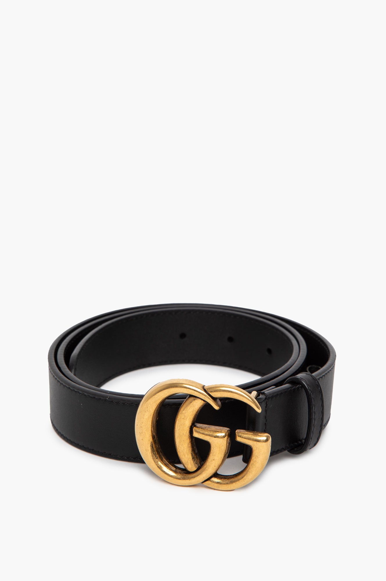 Gucci Black Leather Gold-Toned GG Marmont Belt 90 cm