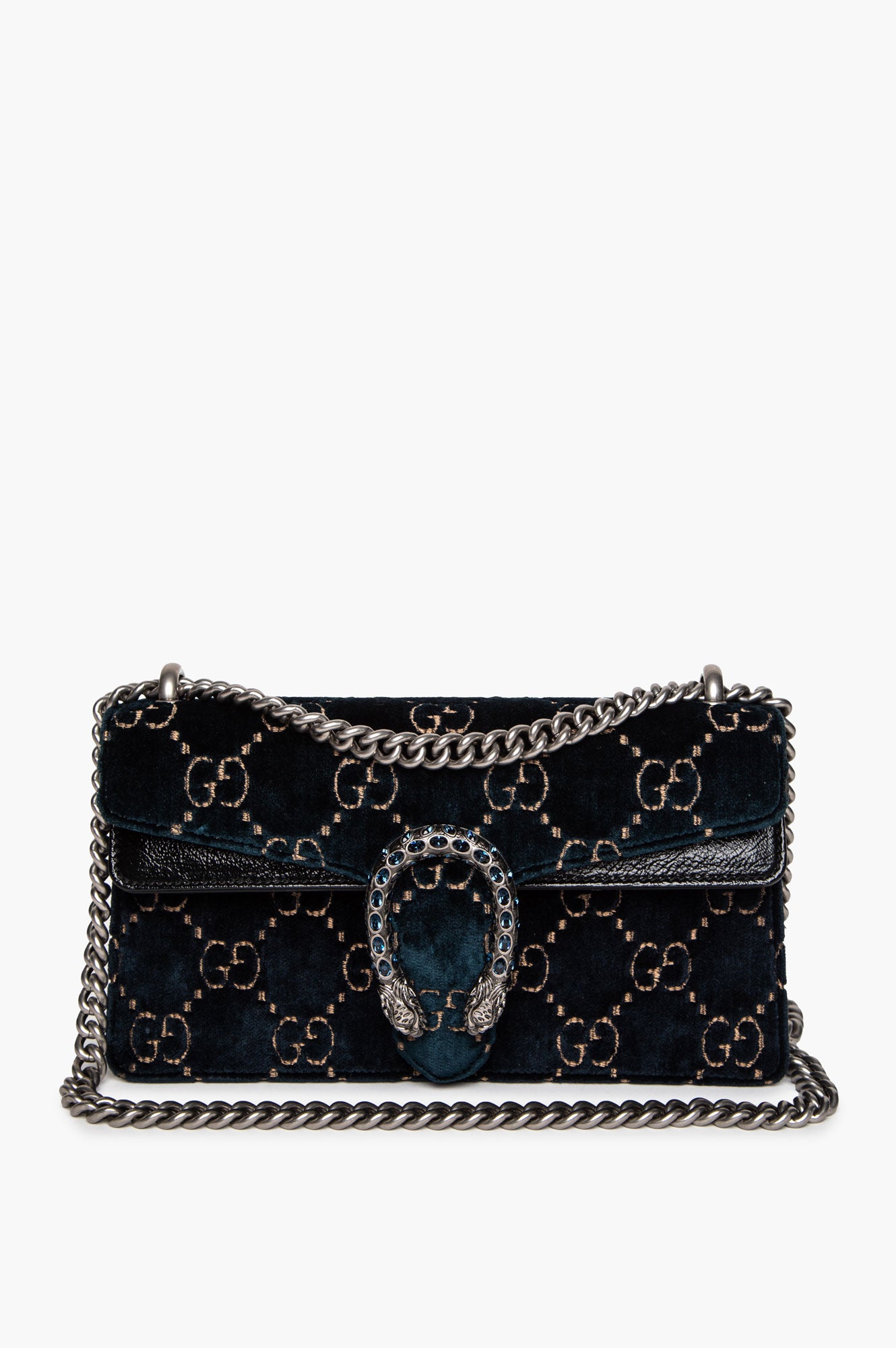 Gucci Dark Teal Velvet Crystal Embellished Small Dionysus Bag