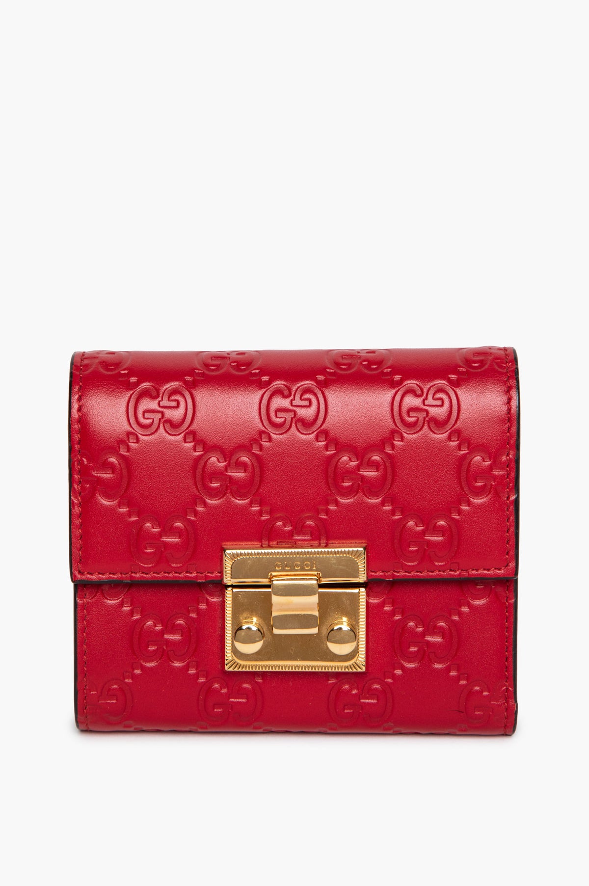 Gucci Padlock Red Monogram Trifold Wallet
