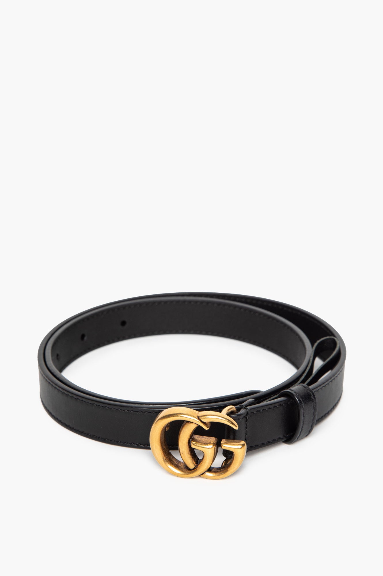 Gucci Skinny Black Leather GG Marmont Belt 70 cm