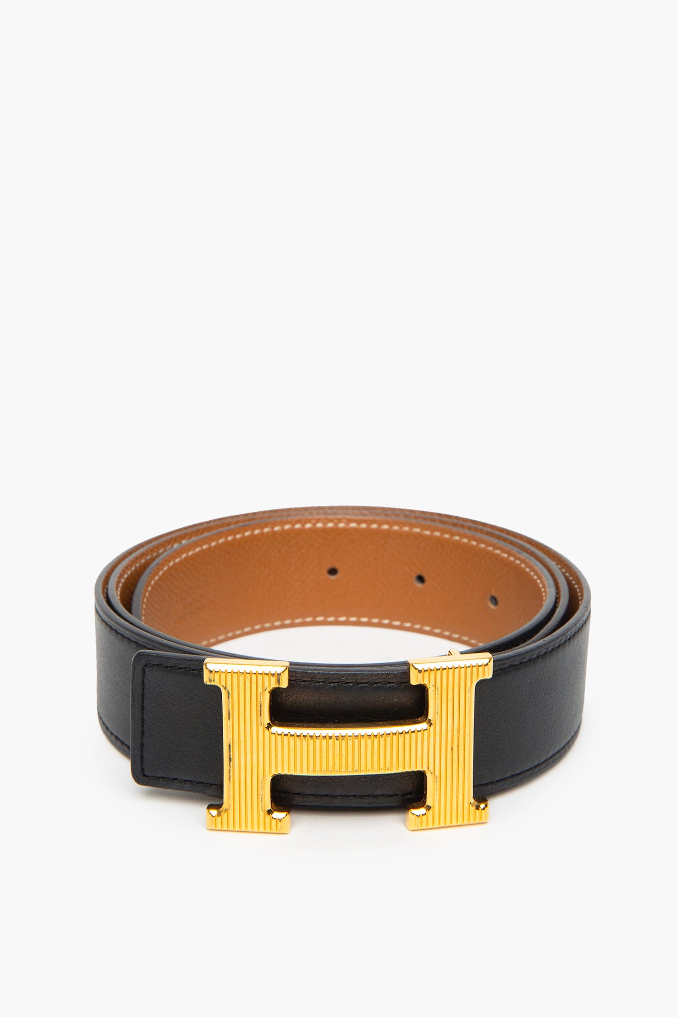Hermès Black/Gold Reversible H Buckle Belt Size 85