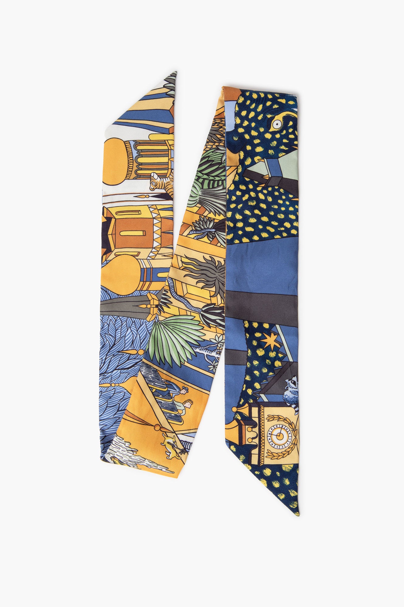 Hermès Blue/Yellow Animapolis Silk Twilly 86
