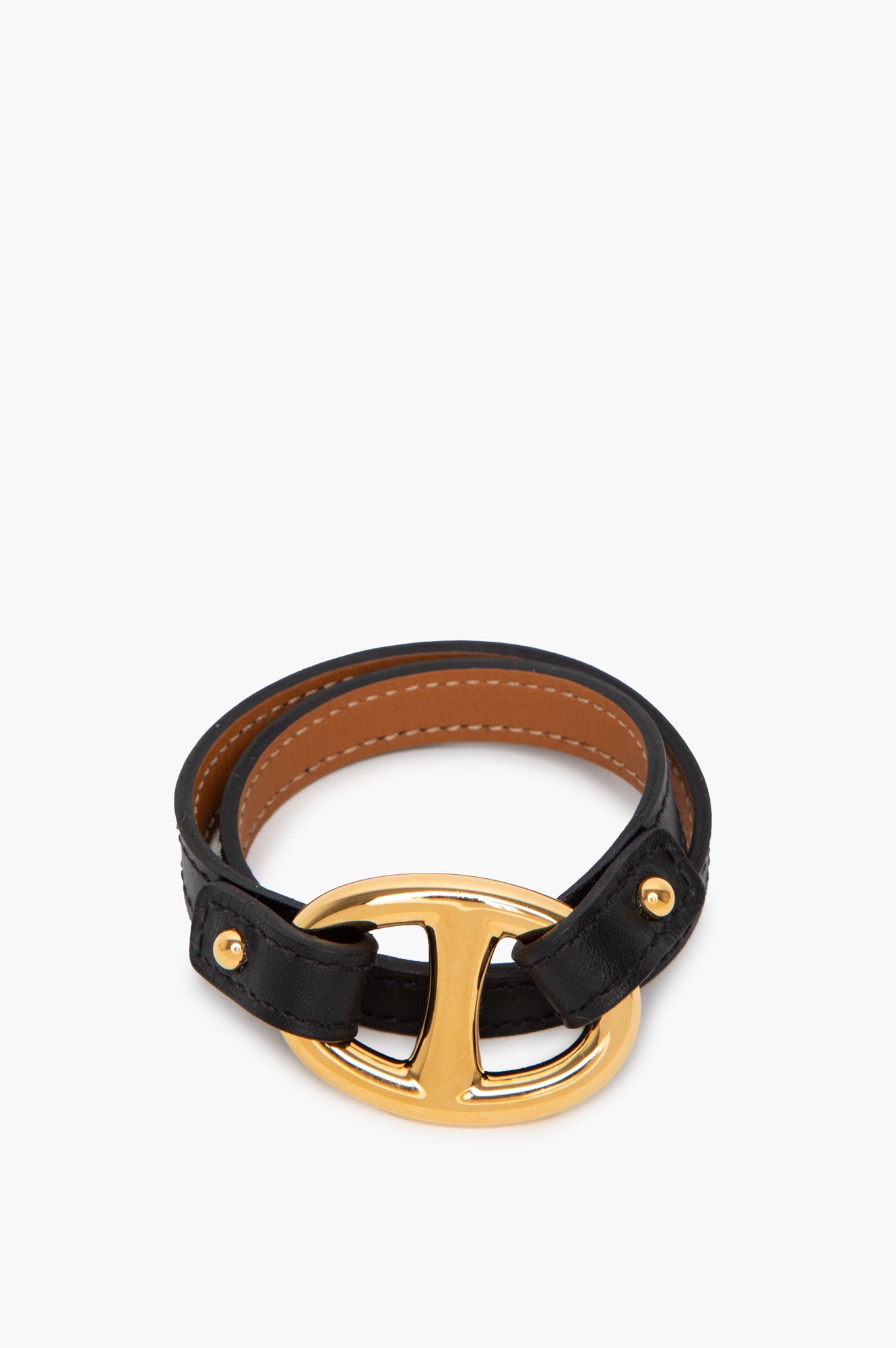 Hermès Gold Plated Black Swift Granville Double Tour Bracelet