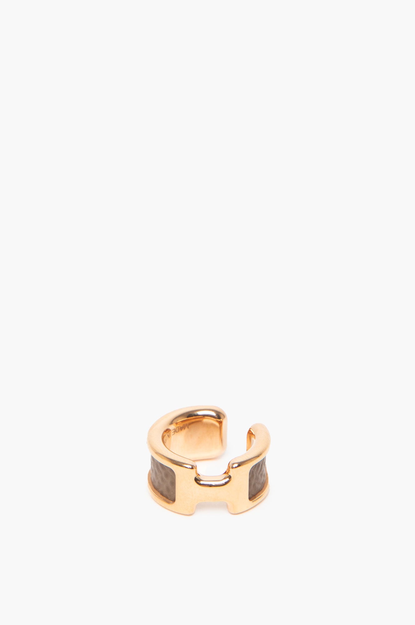 Hermès Gold Plated Etoupe Leather PM Olympe Ear Cuff