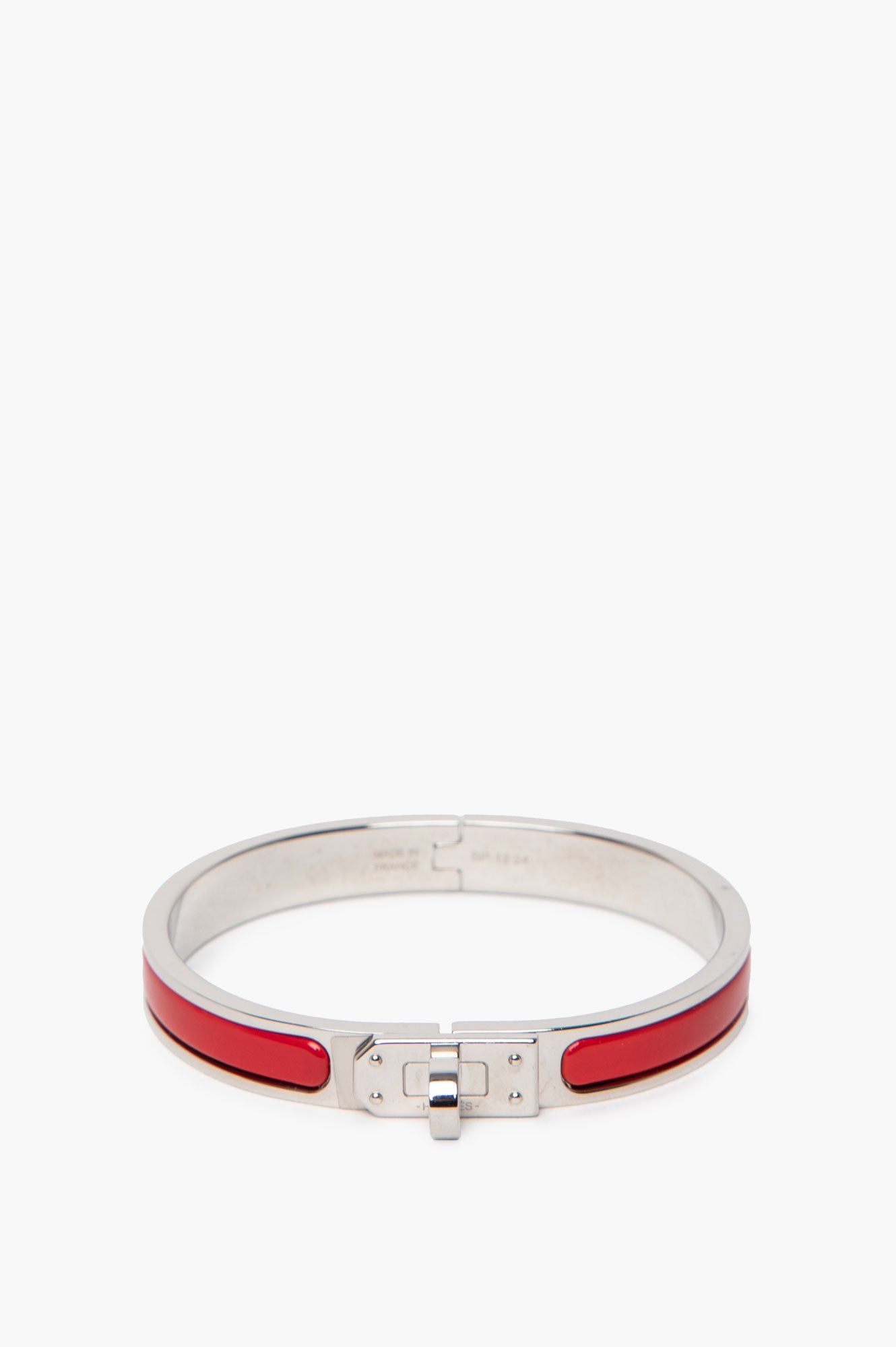 Hermès Silver/Rouge Amrarante Mini Clic Kelly Bracelet