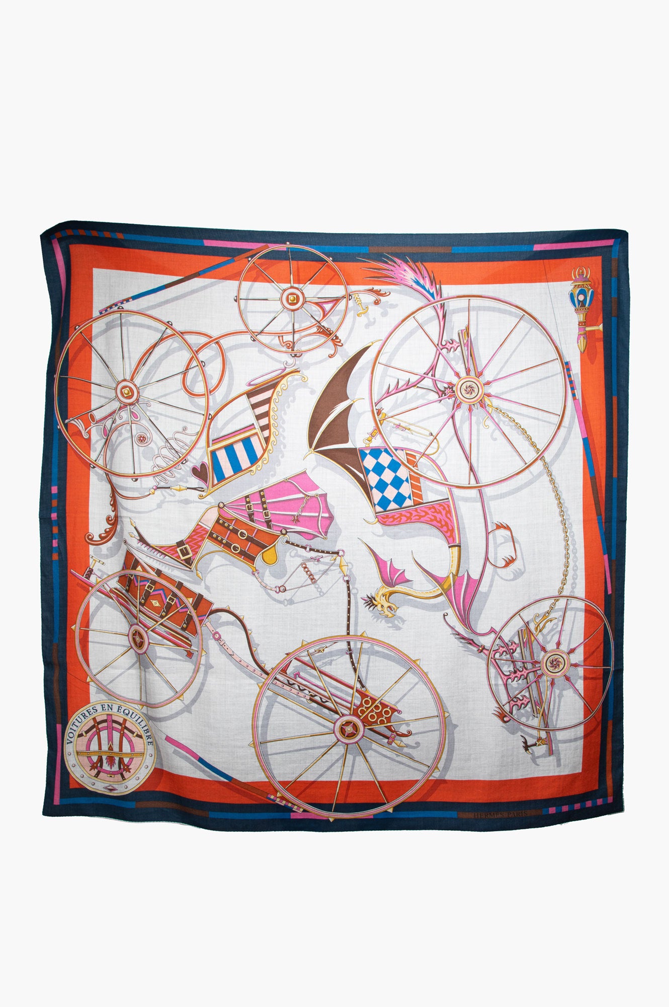Hermès Voitures En Equilibre Cashmere-Silk Blend Scarf 140 cm