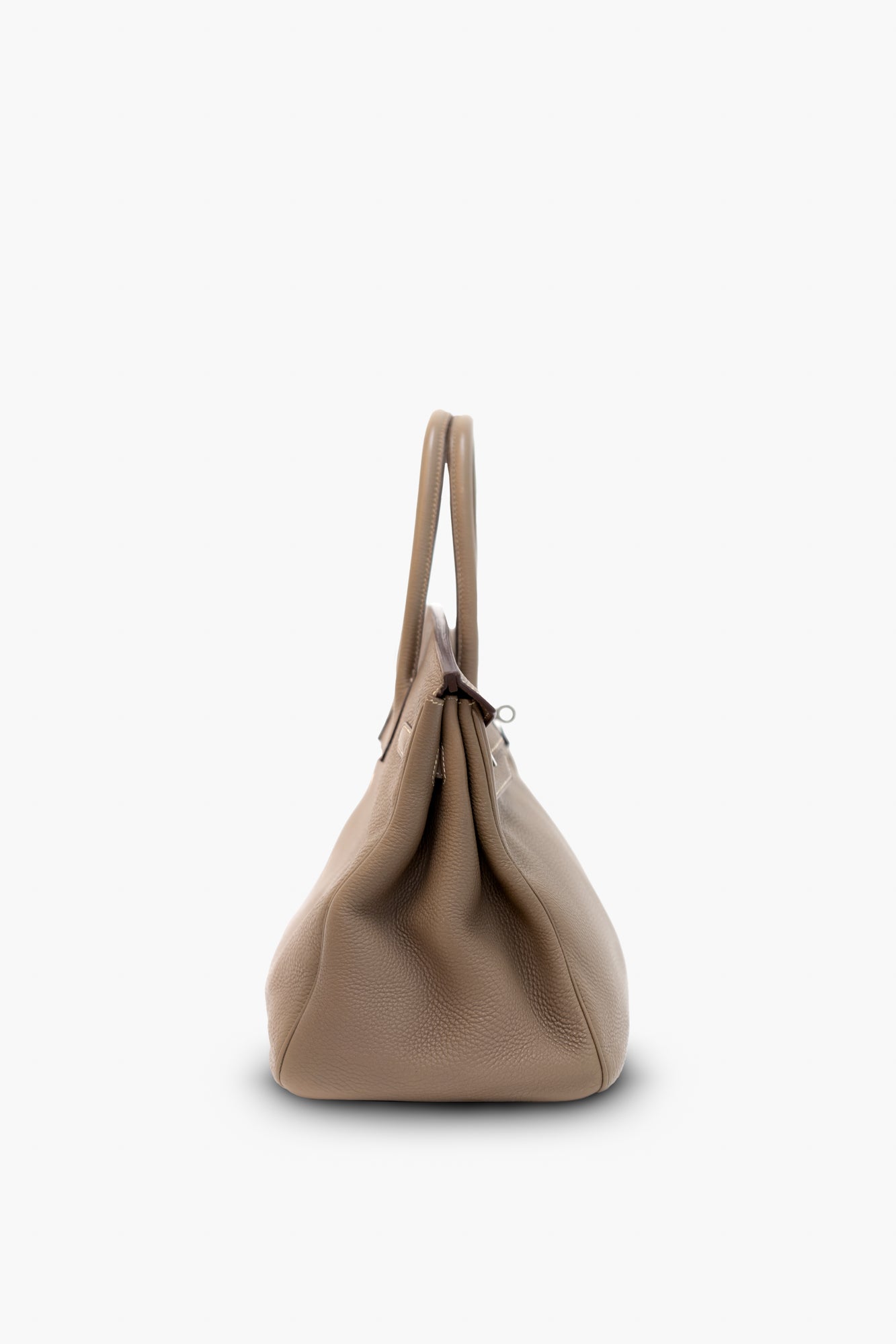 Side view of Hermes Taupe Birkin 35 Togo