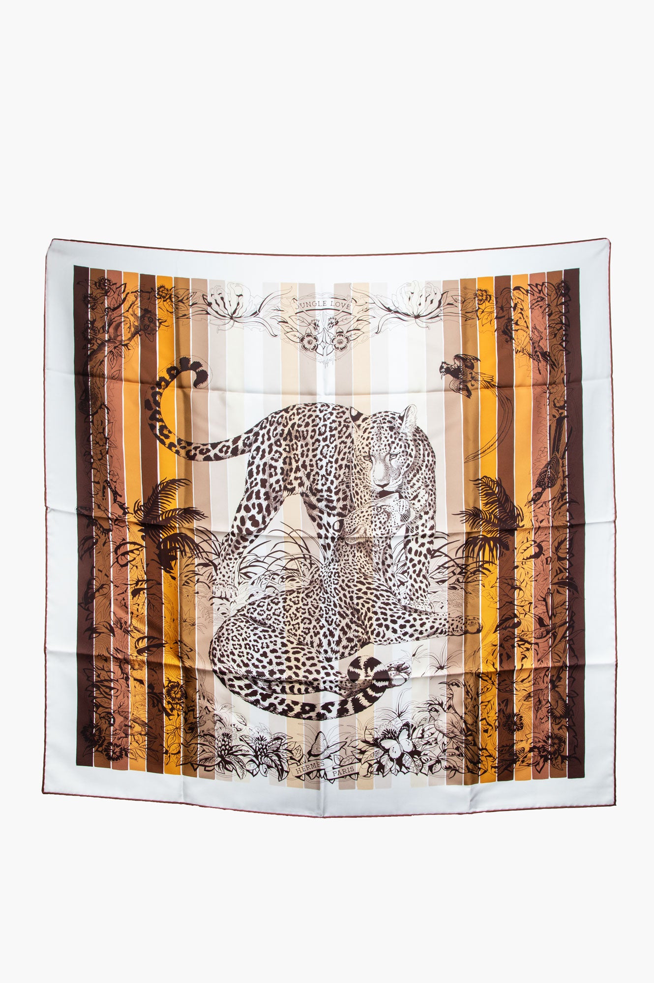 Hermes Brown Jungle Love Silk Twill Scarf 90