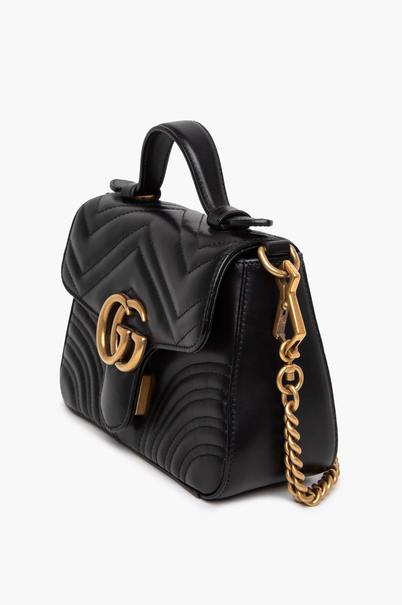 Gucci Black Leather GG Marmont Top Handle Bag