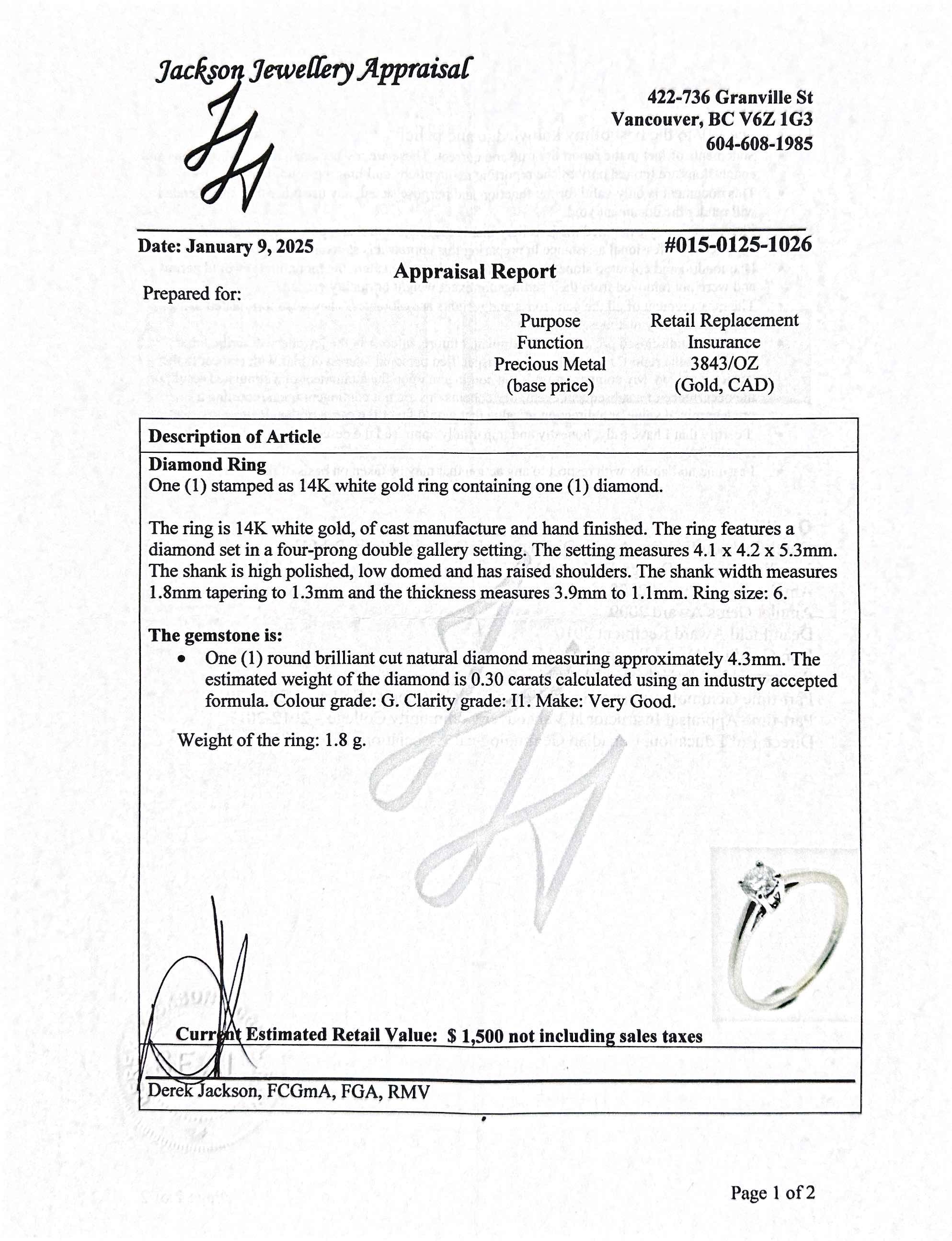 Siba Solatire 14K Diamond Ring Size 6