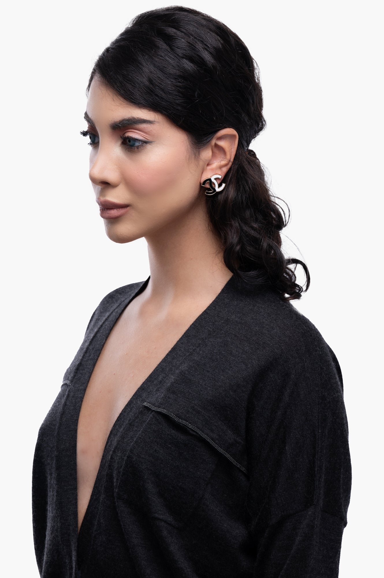 Chanel Gold CC Black and White Earrings