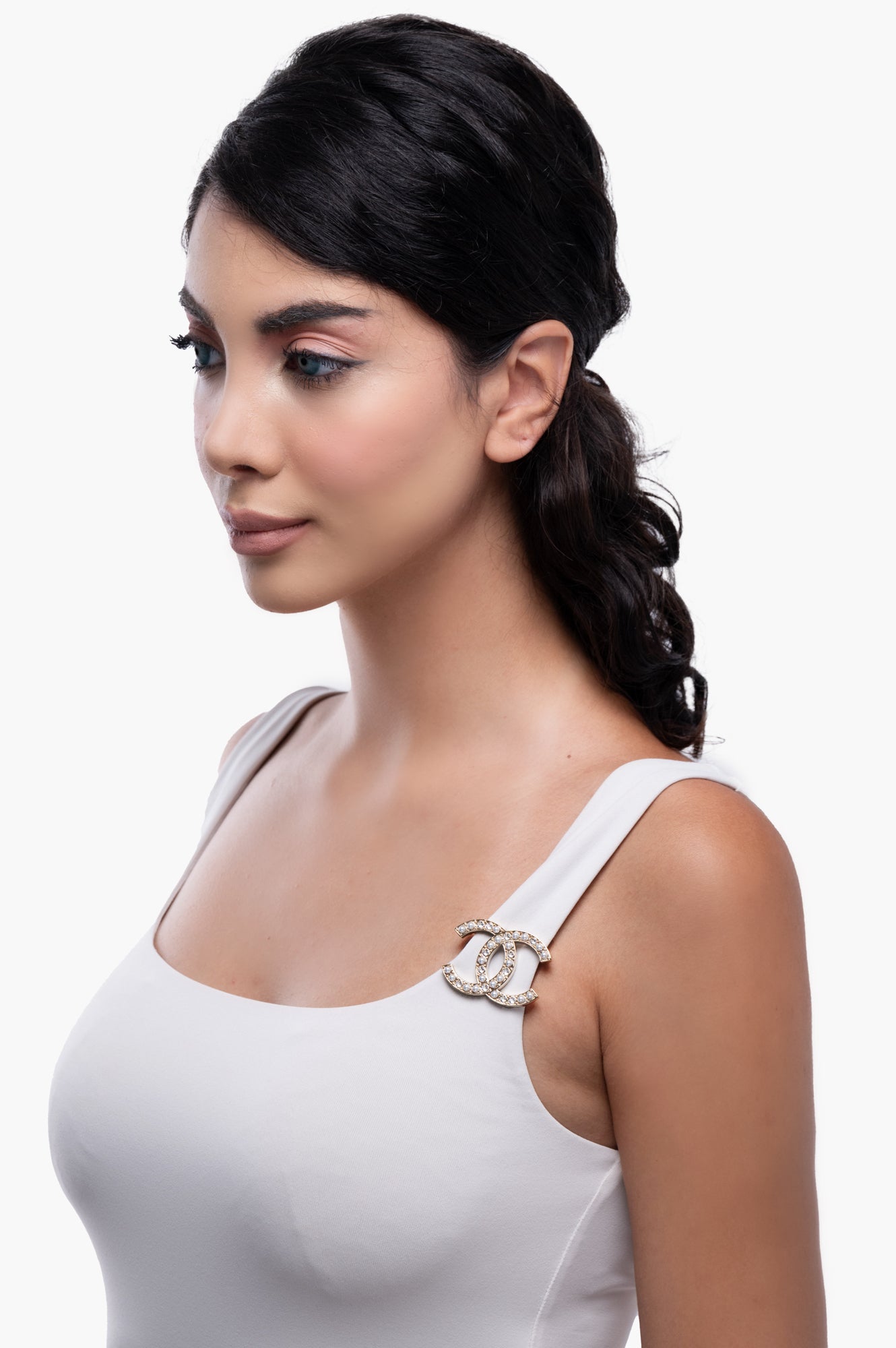 Chanel Pearl & Crystal CC Logo Brooch