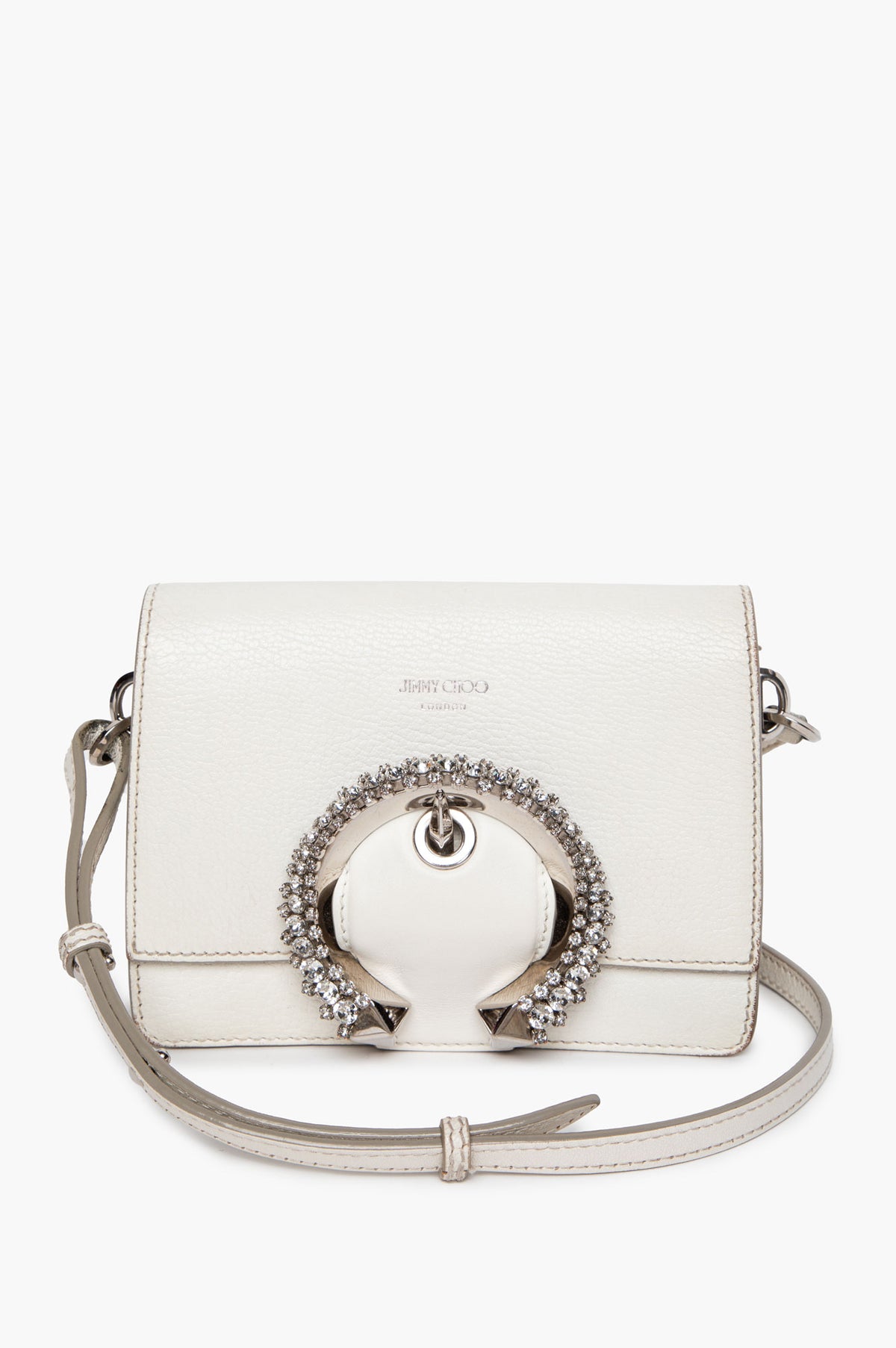 Jimmy Choo White Leather Crystal-Embellished Madeline Bag