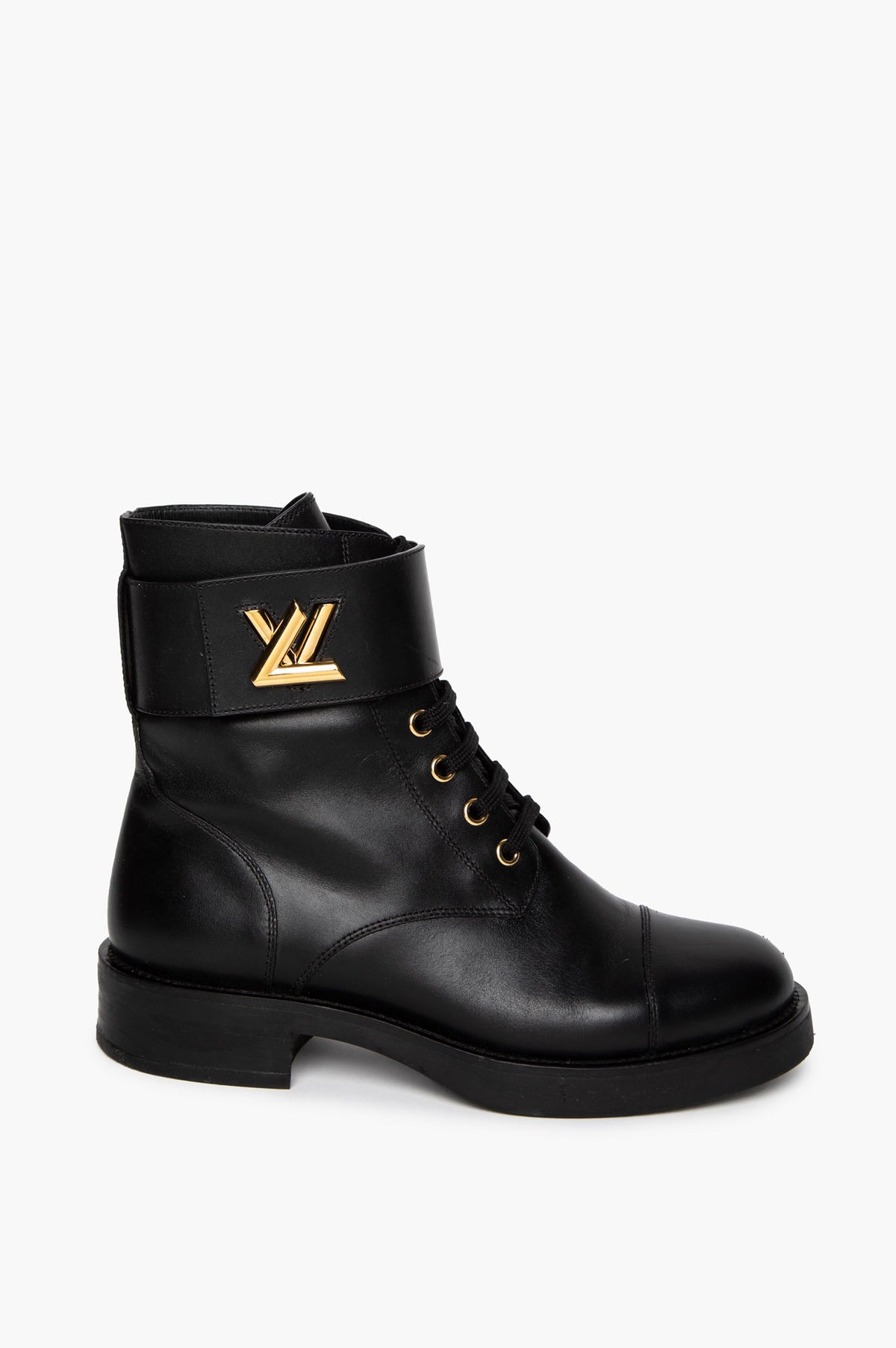 Louis Vuitton Black Calfskin Wonderland Flat Ranger Combat Boots Size 37