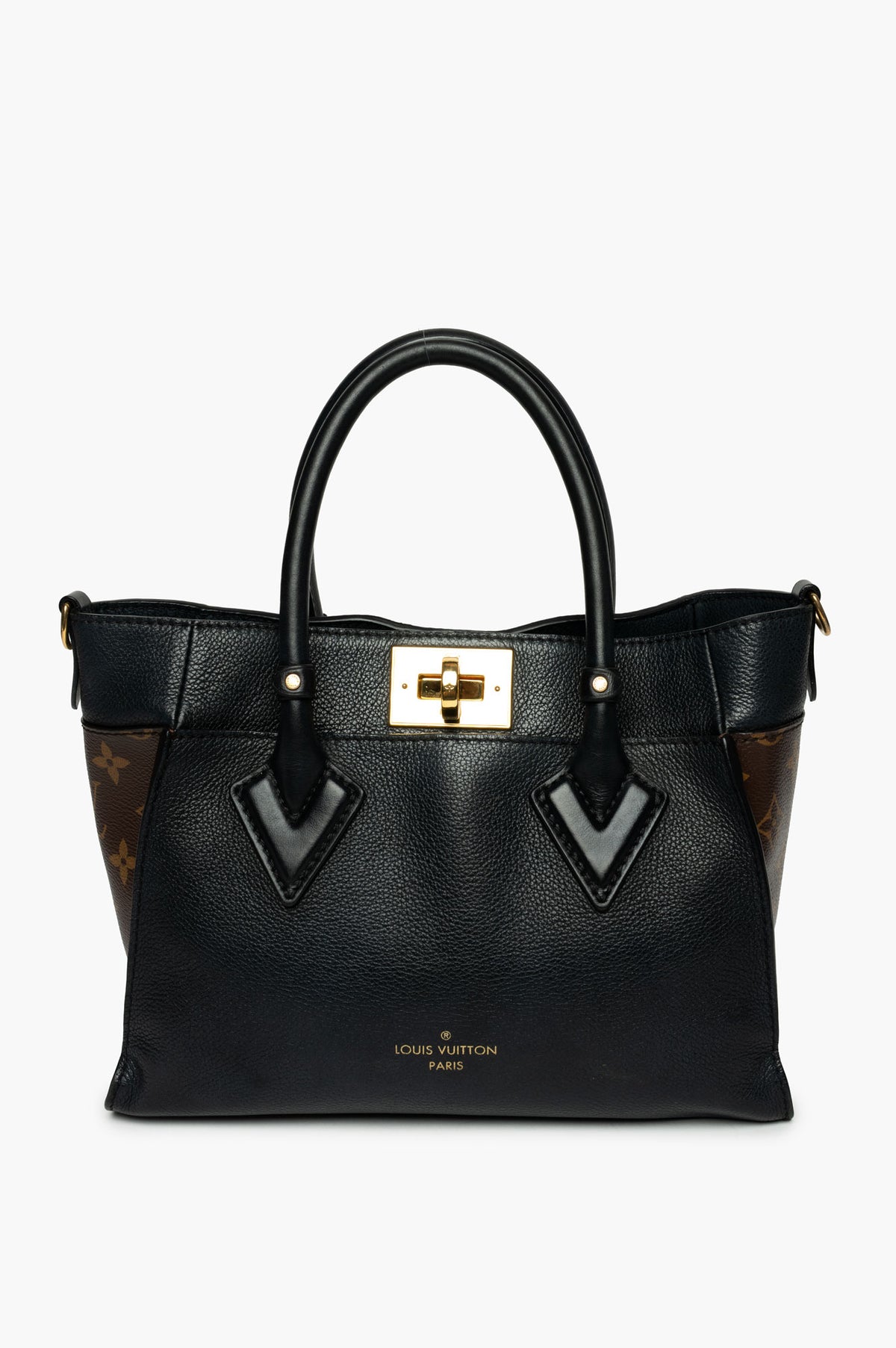 Louis Vuitton Black Leather Monogram Canvas On My Side PM