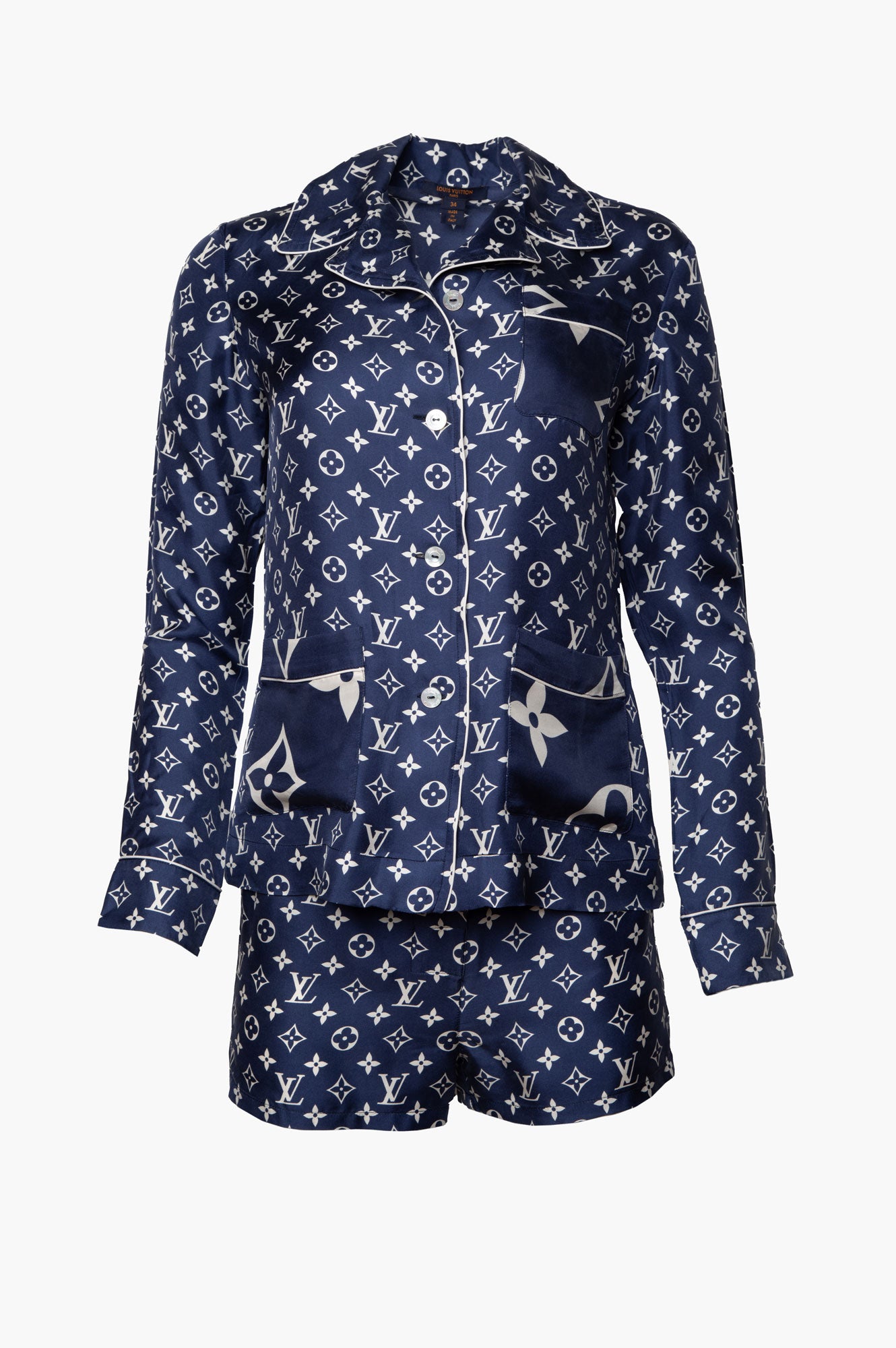 Louis Vuitton Blue Monogram Silk Pajama Shirt