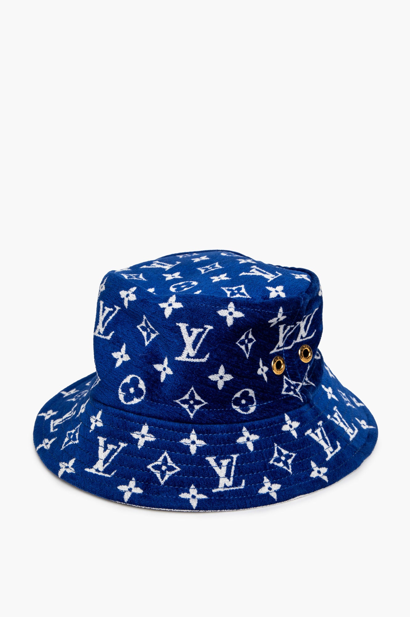 Louis Vuitton Blue & White Jacquard Monogram Velour Bucket Hat Size S