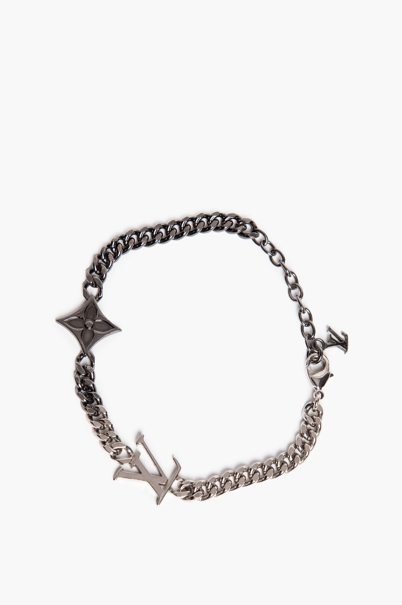 Louis Vuitton Gunmetal Silver Tone Monogram Chain Instinct Bracelet