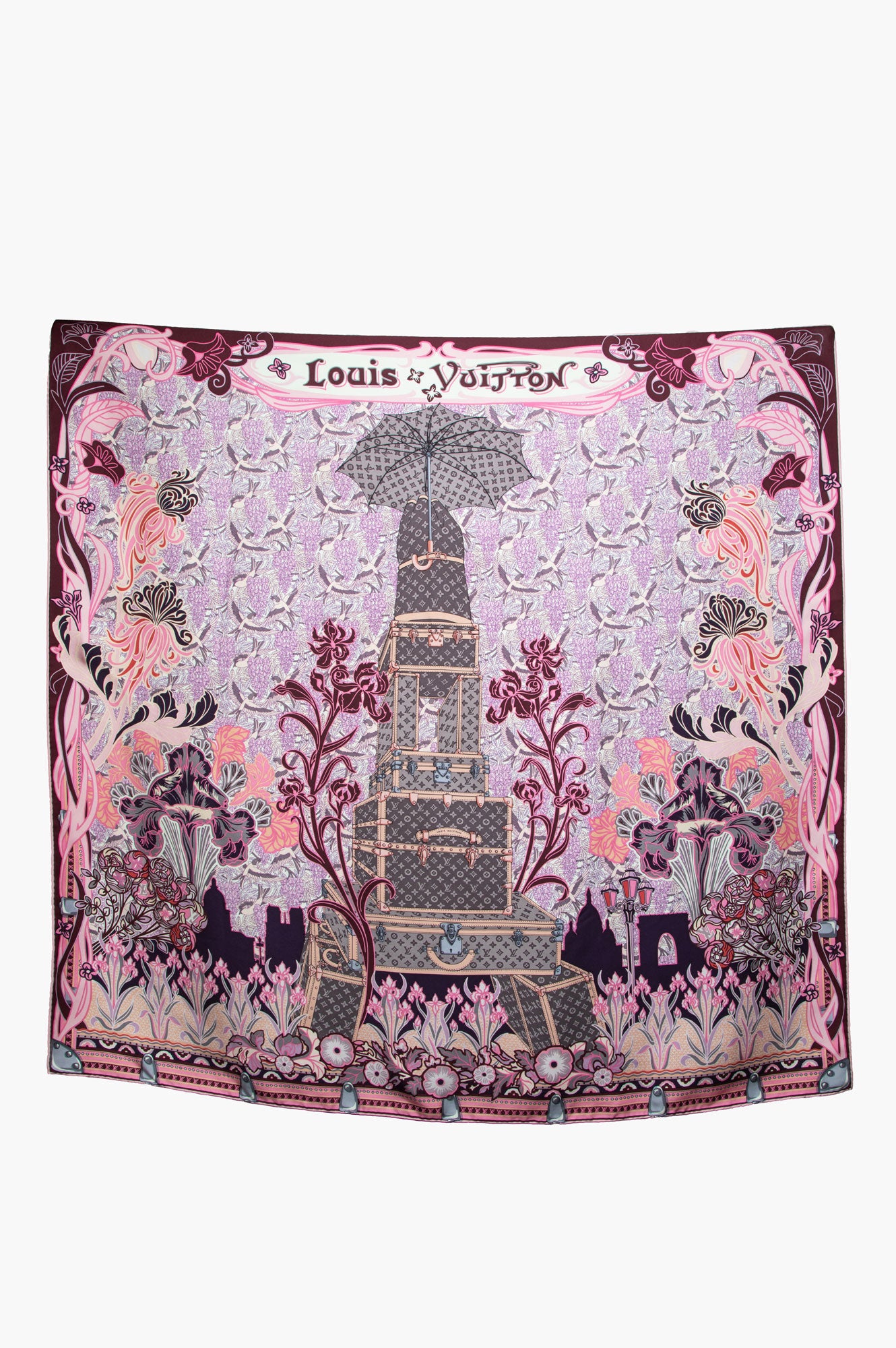 Louis Vuitton Purple and Pink Silk Louis a Paris Square Scarf