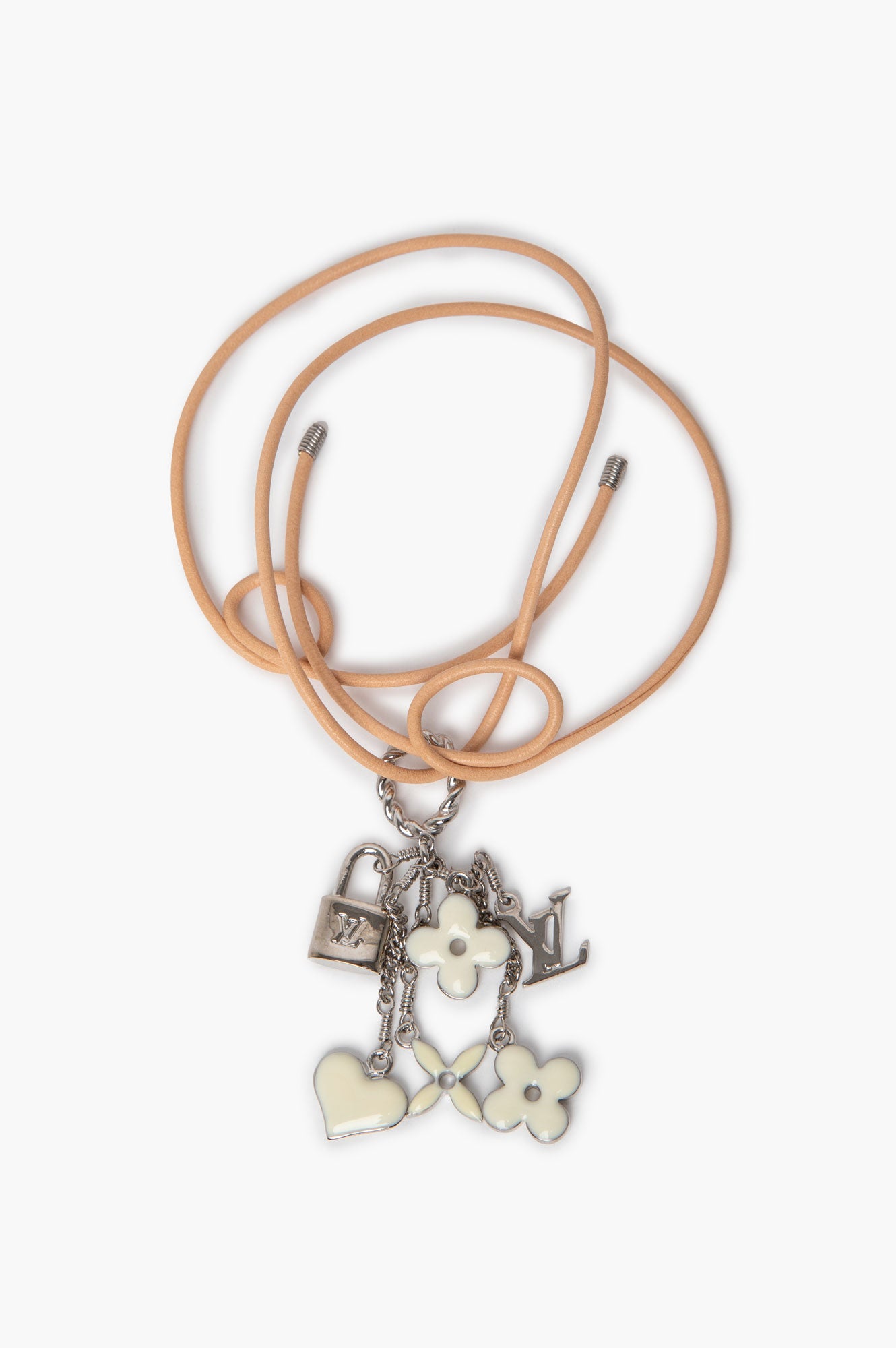 Louis Vuitton Silver-Tone Monogram Charm Leather Cord Choker