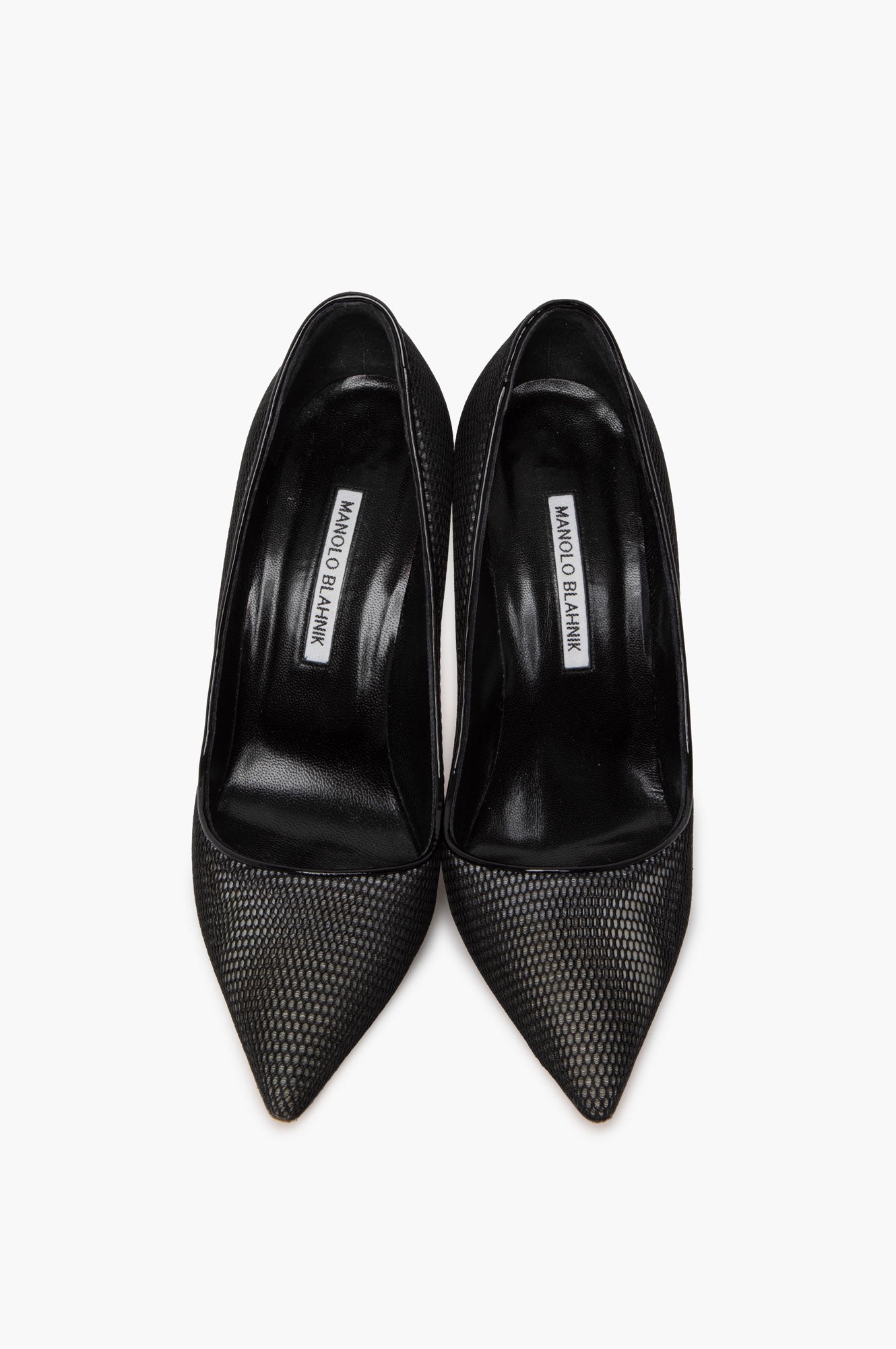 Manolo Blahnik Black Mesh Overlay BB 105 Pointy Toe Pump Size 38.5