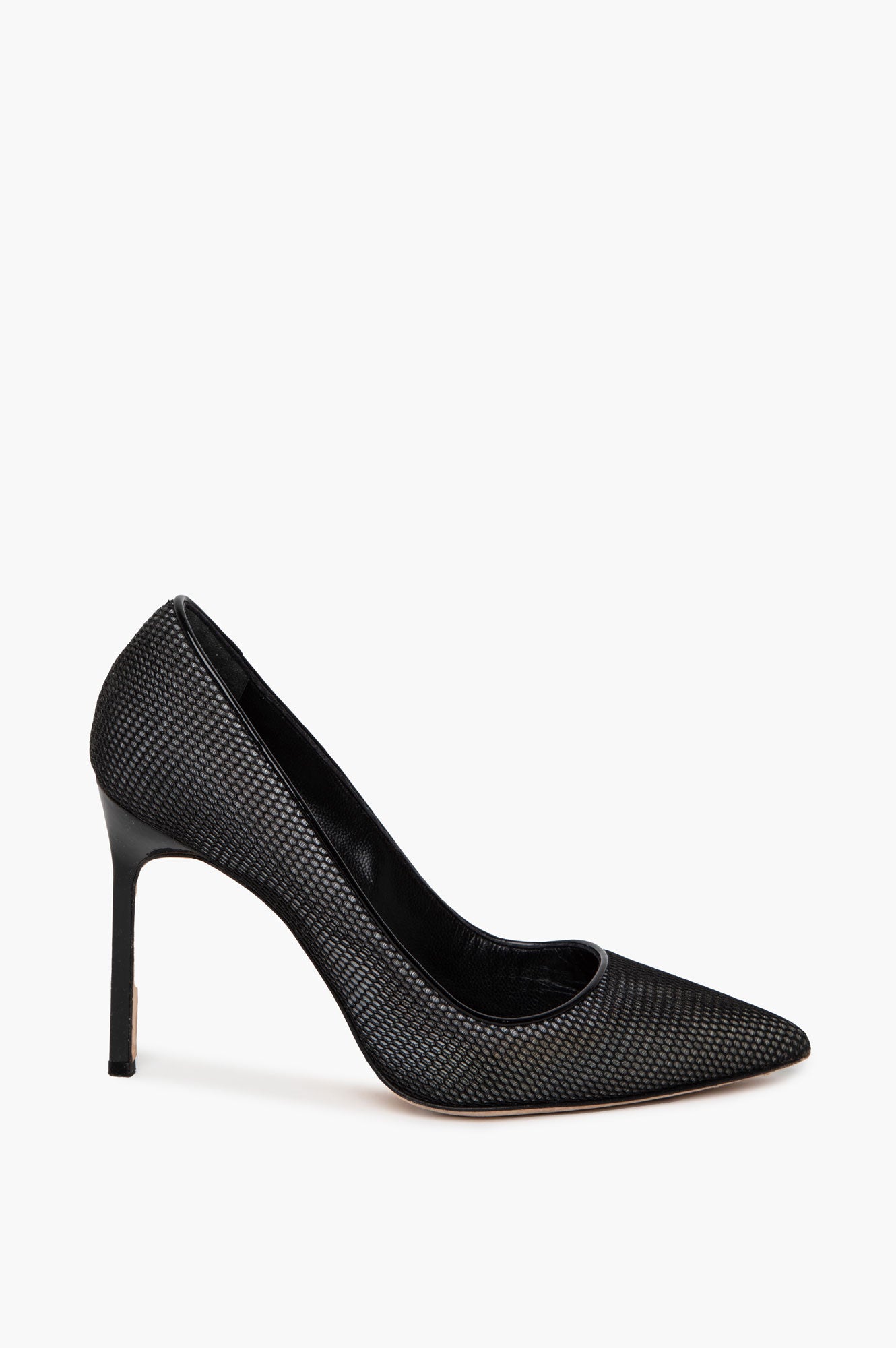 Manolo Blahnik Black Mesh Overlay BB 105 Pointy Toe Pump Size 38.5