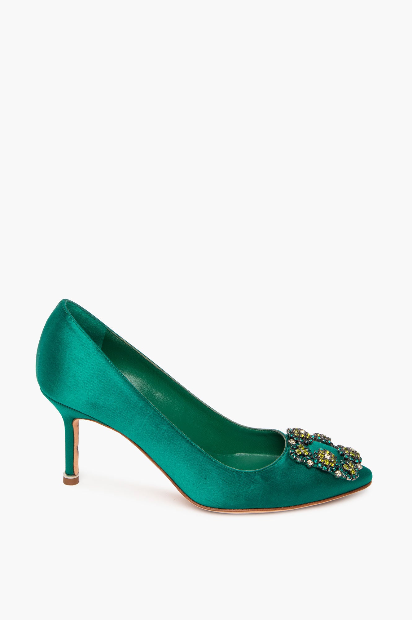 Manolo Blahnik Green Satin Hangisi Pumps Size 36.5