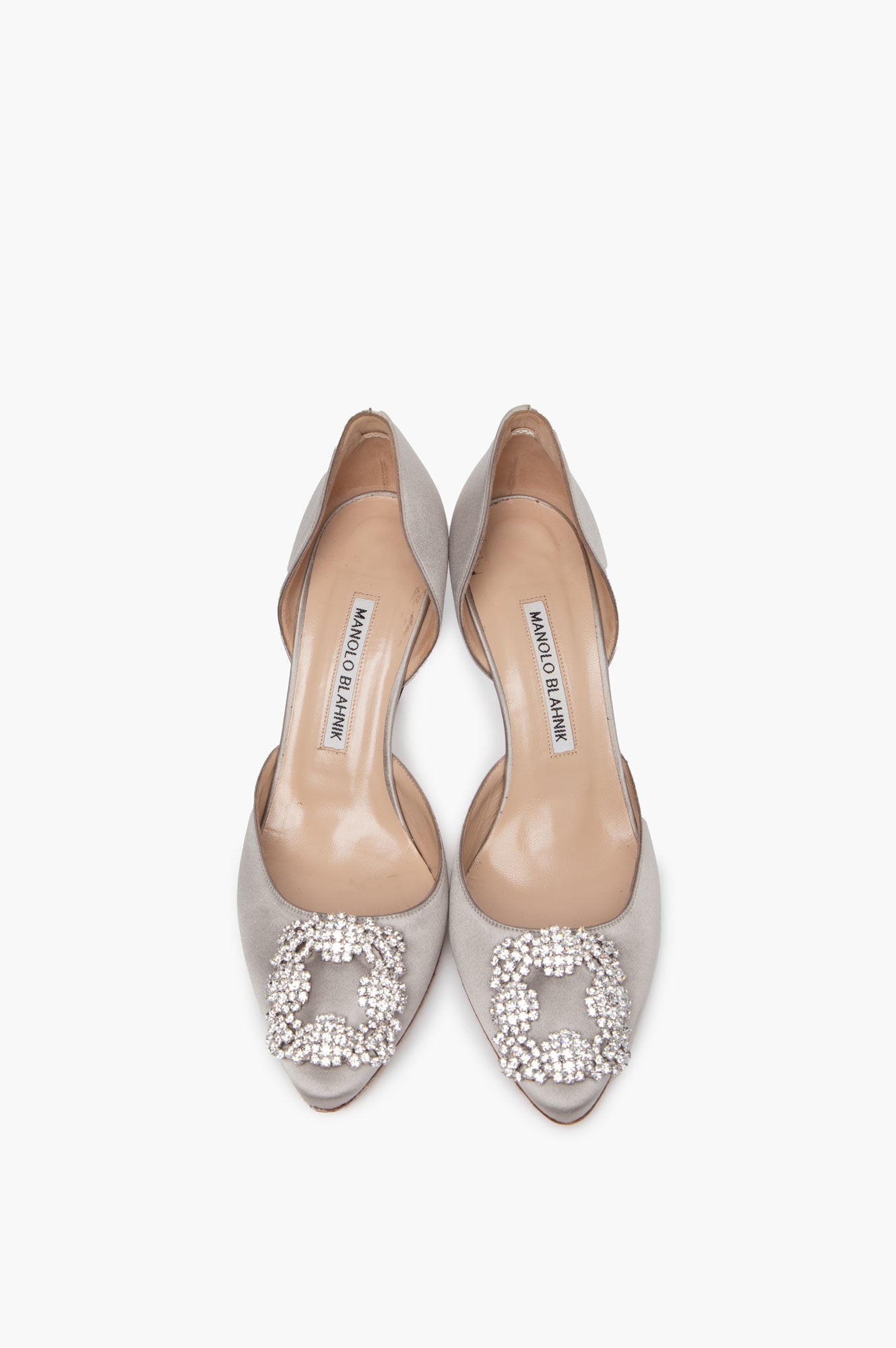 Manolo Blahnik Grey Satin Hangisi D' Orsay Pumps Size 37 front