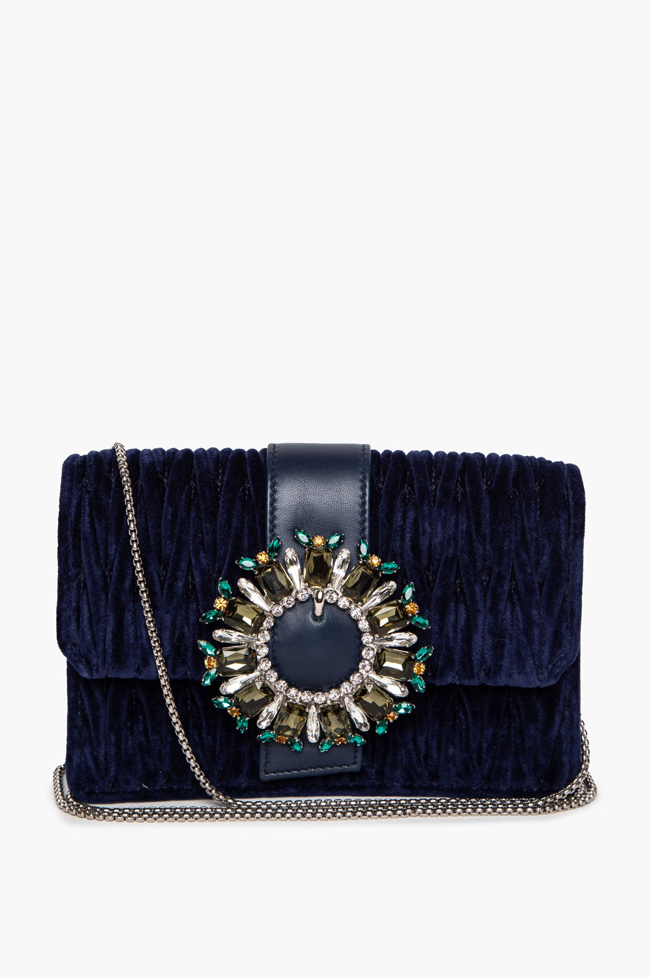 Miu Miu Blue Matelassé Velvet Jewel Crossbody Bag