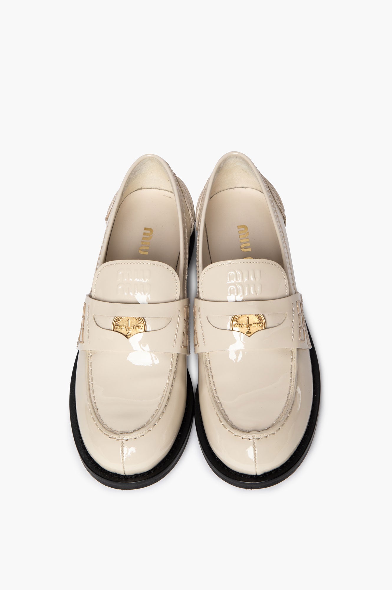 Miu Miu Ecru Patent Penny Loafers Size 35.5