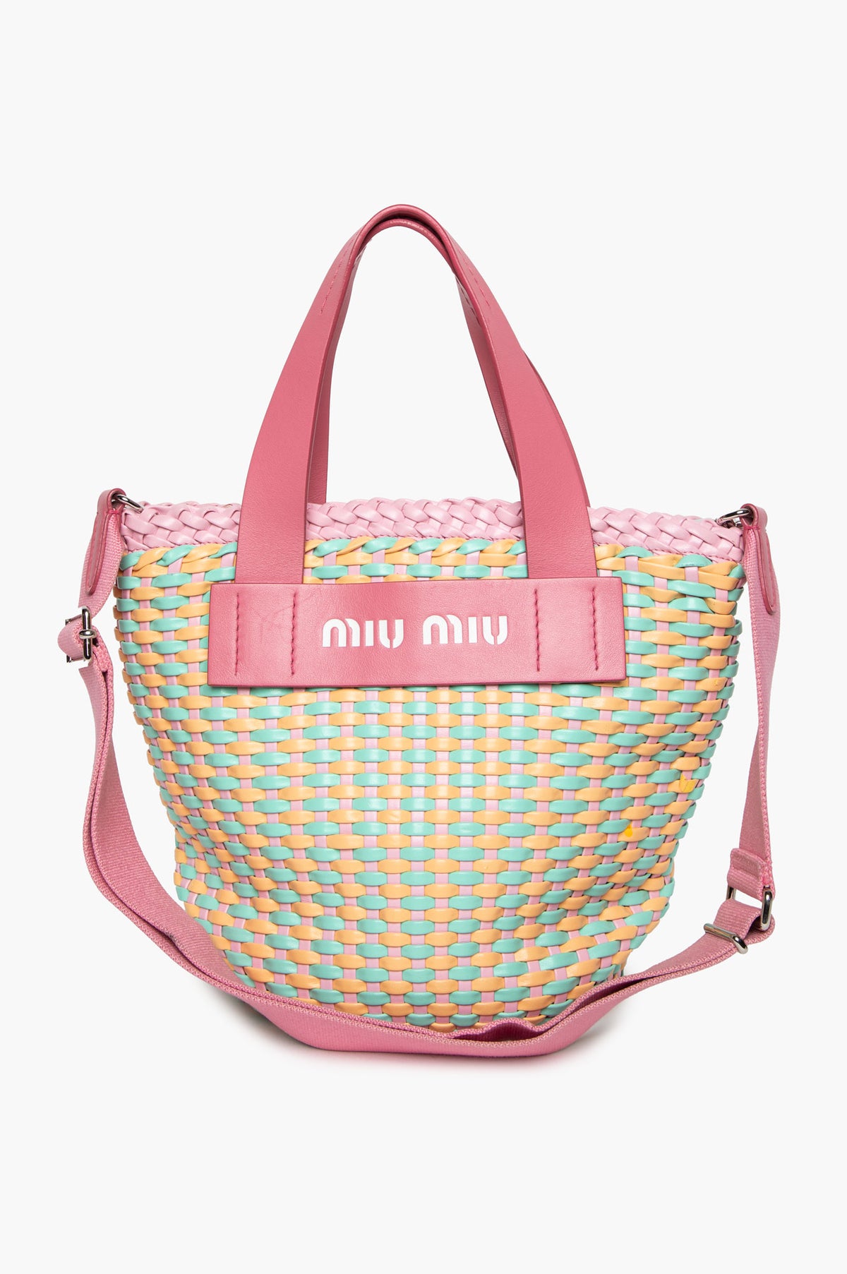 Miu Miu Pastel Faux Leather Woven Basket Tote