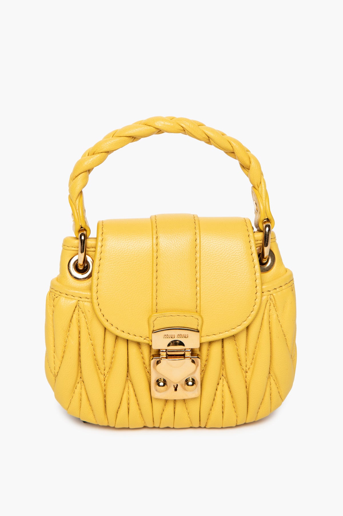 Miu Miu Yellow Matelassé Nappa Mini Coffer Bag