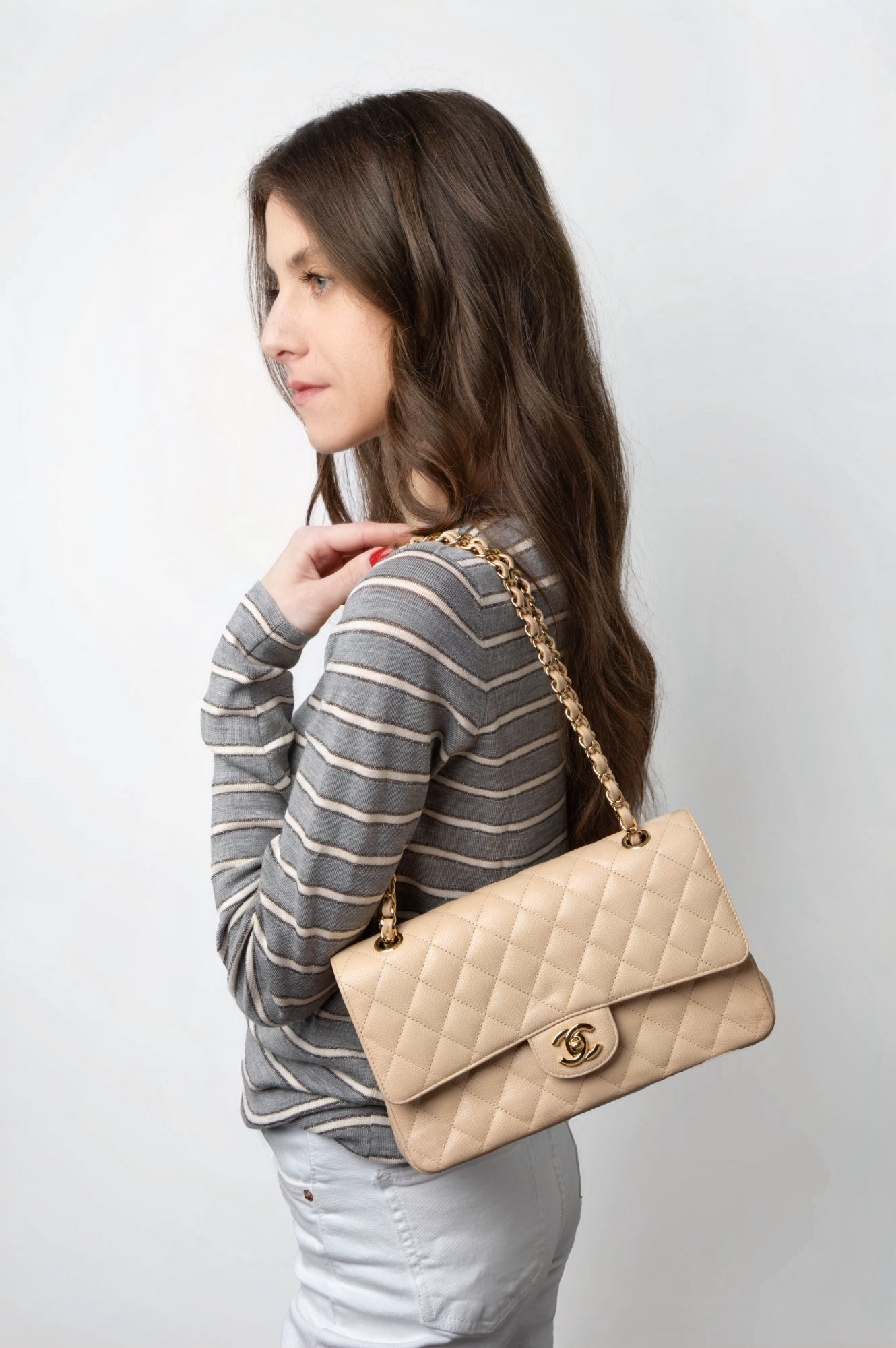 Chanel Beige Caviar Medium Classic Double Flap Bag