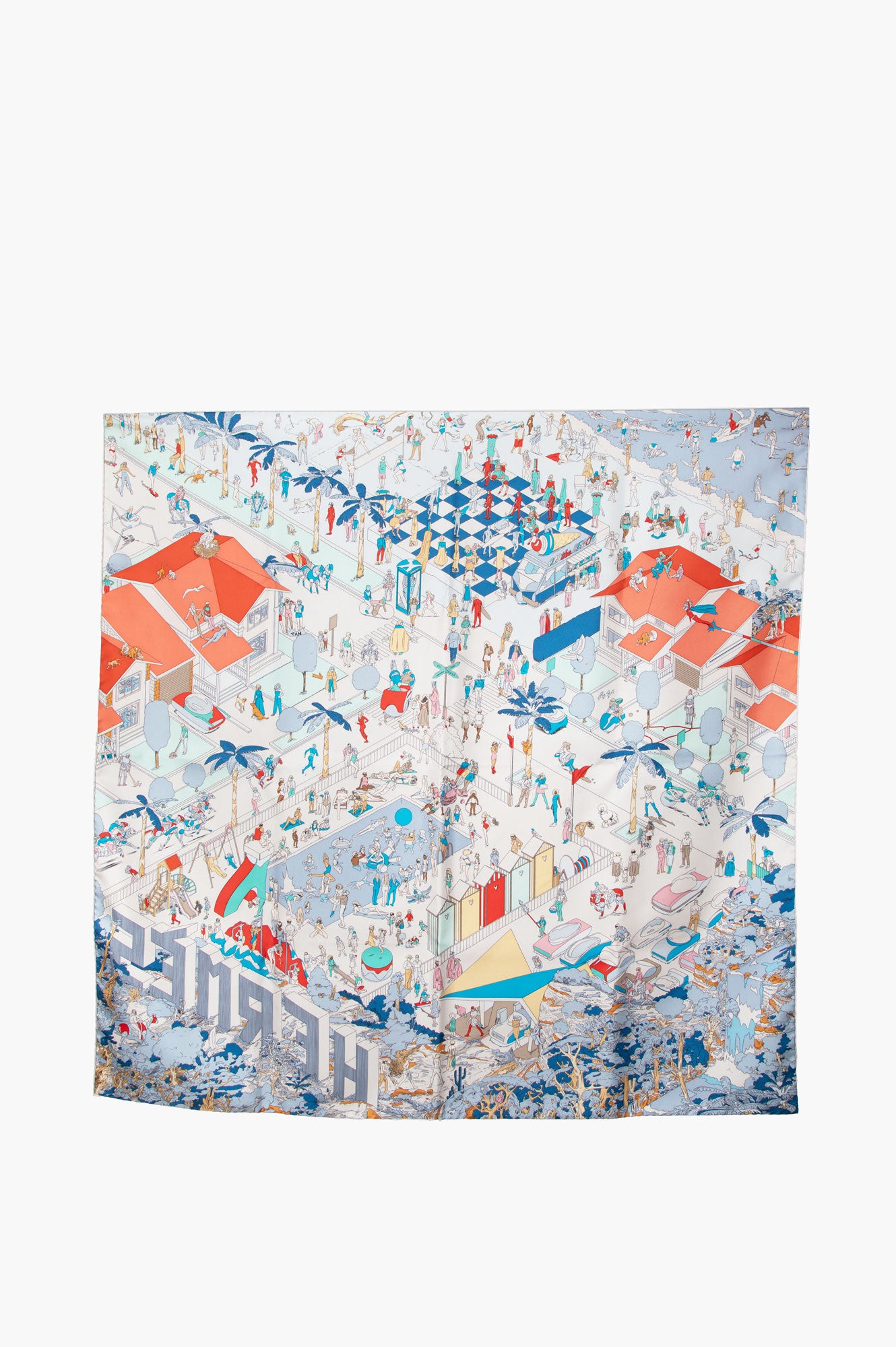 Hermes Blue On The Beach Silk Scarf Size 90*90