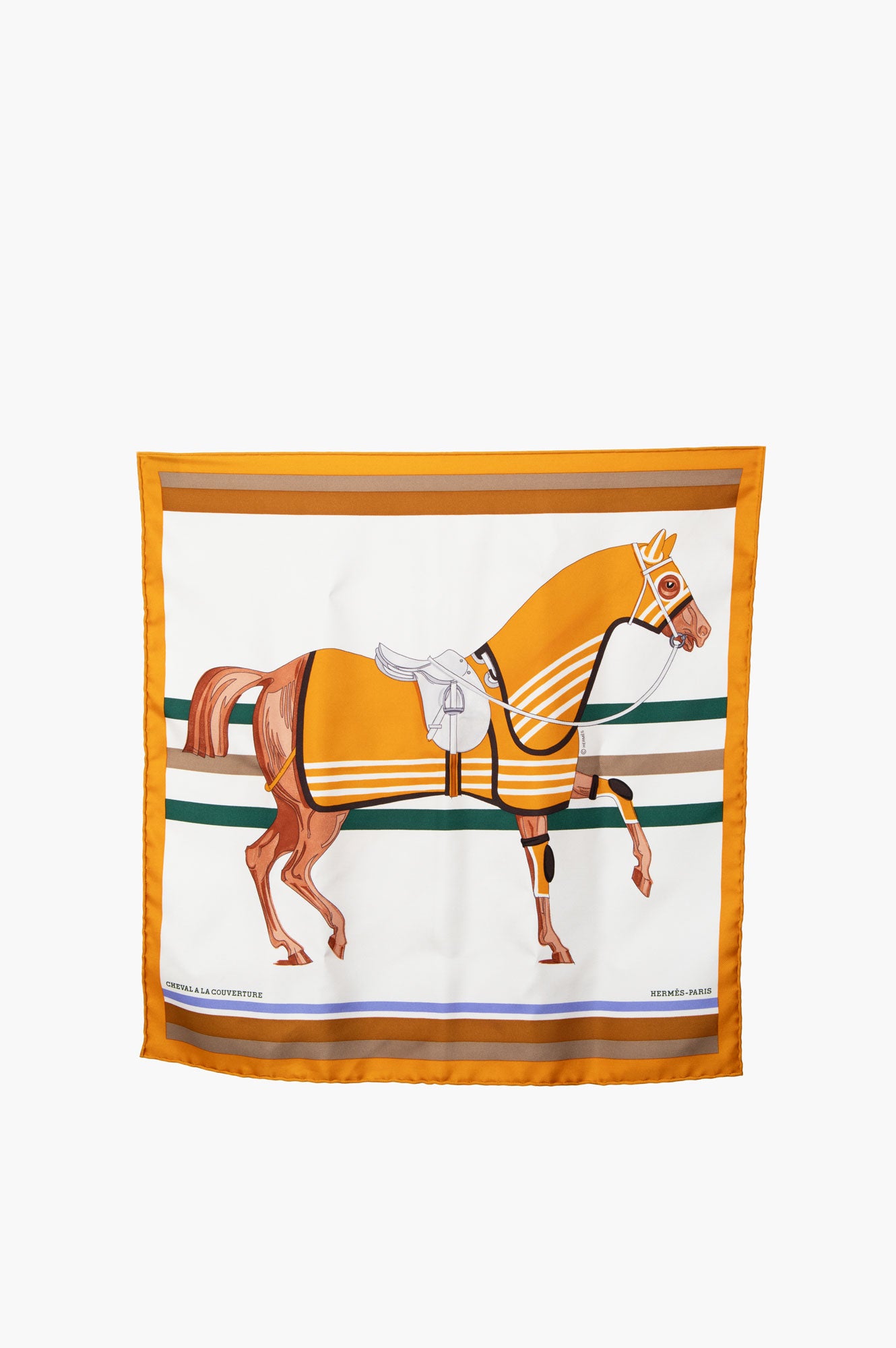 Hermes Orange Cheval A La Couverture Silk Scarf Size 45*45