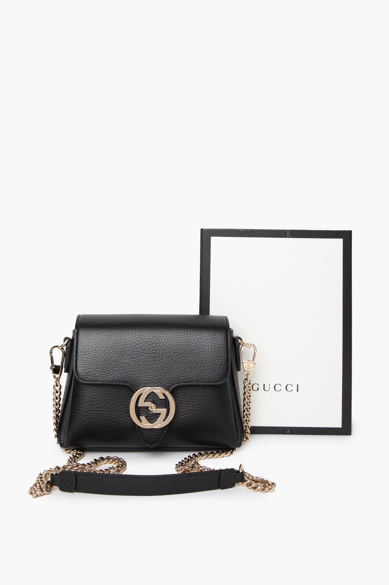 Gucci Black Dollar Calf Interlocking GG Chain Bag
