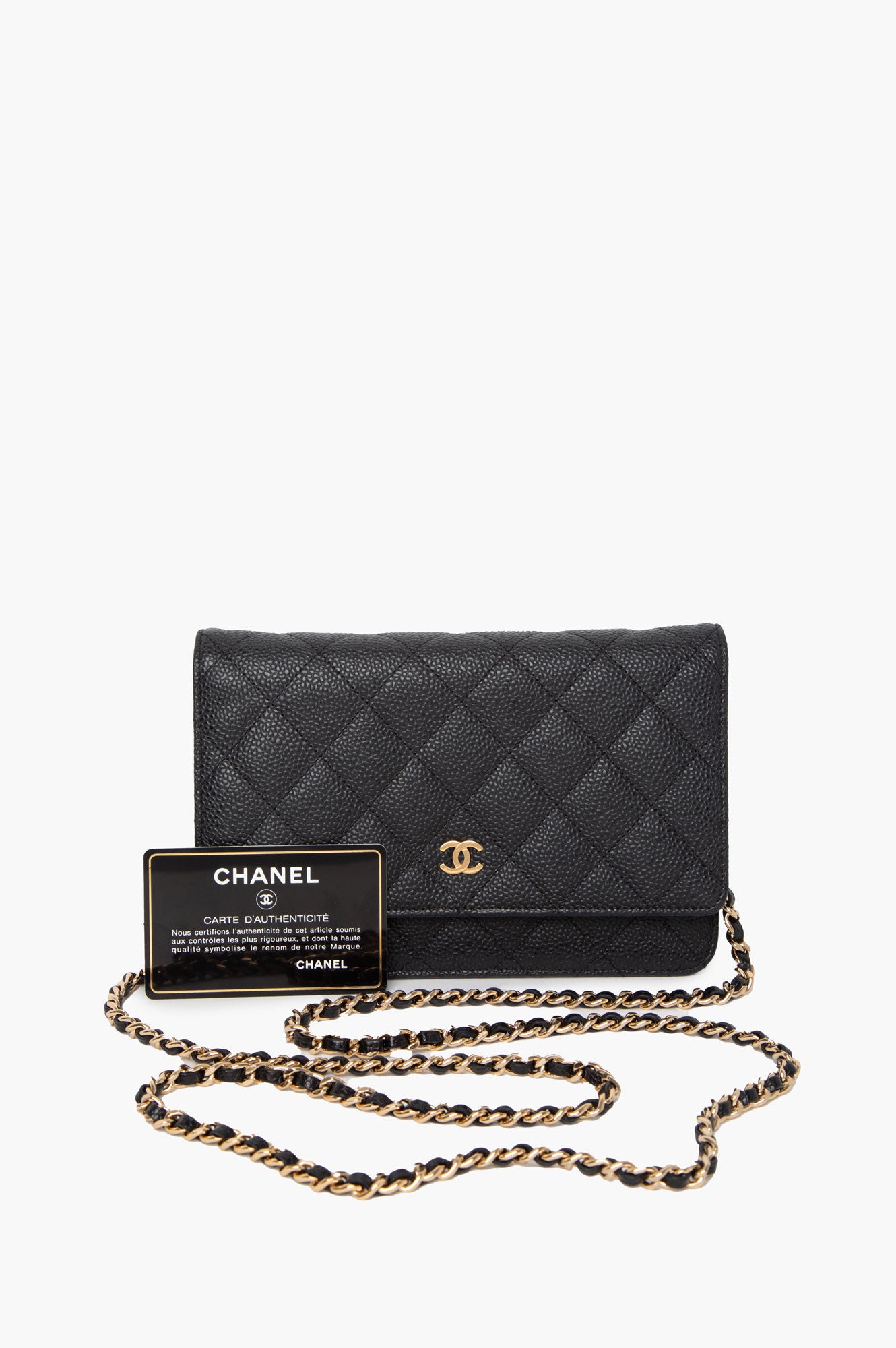Chanel Black Caviar Gold-Tone Classic Wallet on Chain Bag
