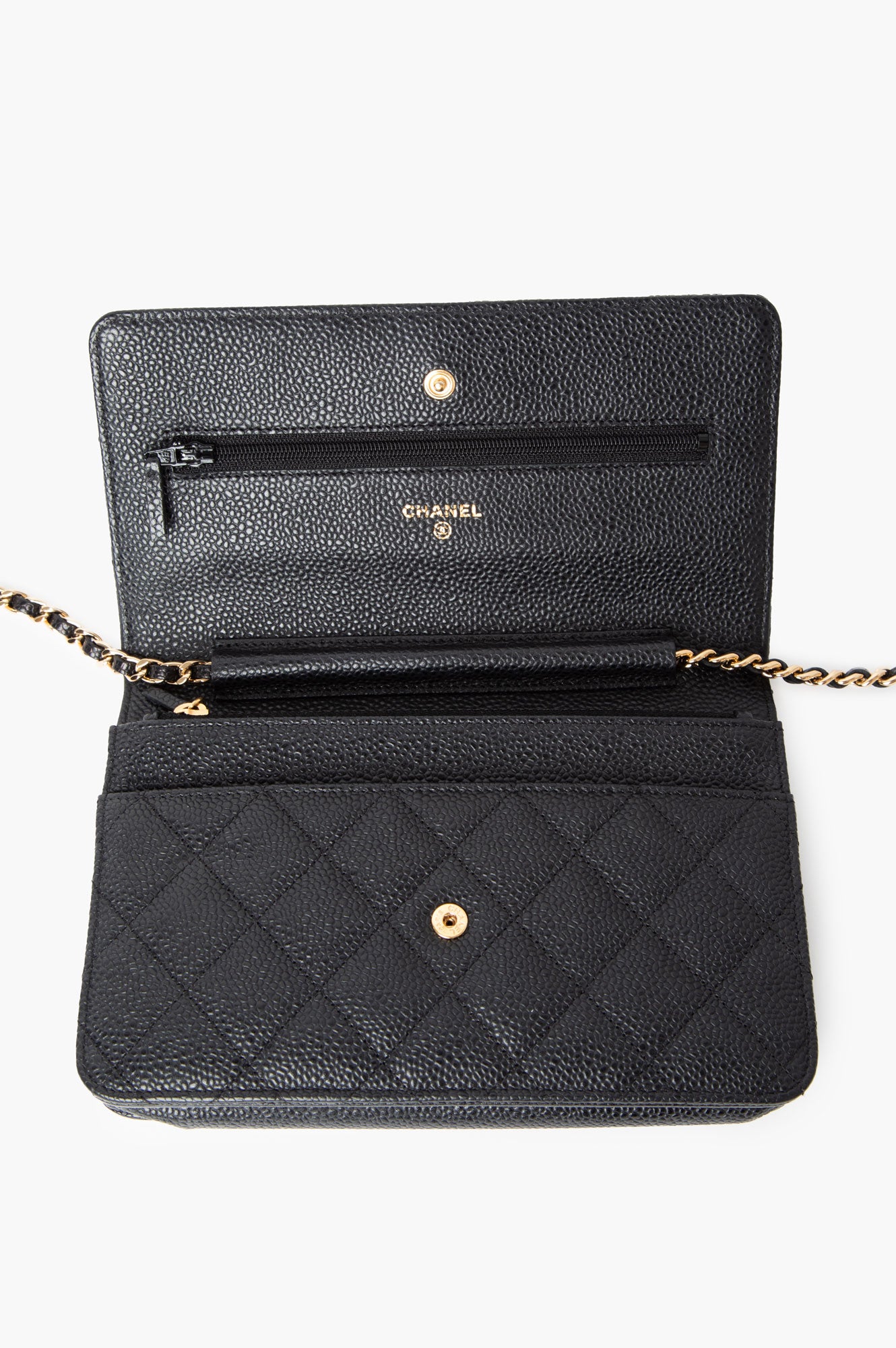 Chanel Black Caviar Gold-Tone Classic Wallet on Chain Bag