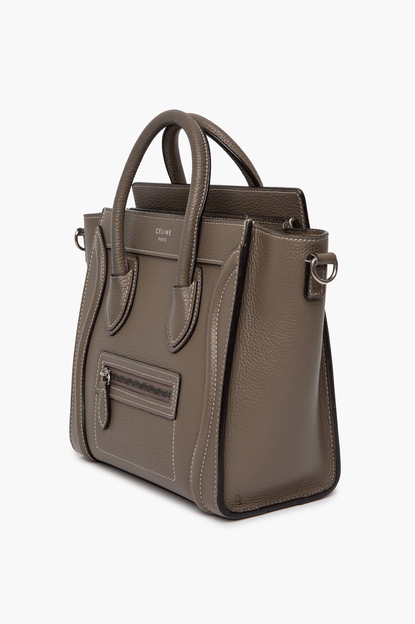 Celine Taupe Leather Contrast Stitch Nano Luggage Tote