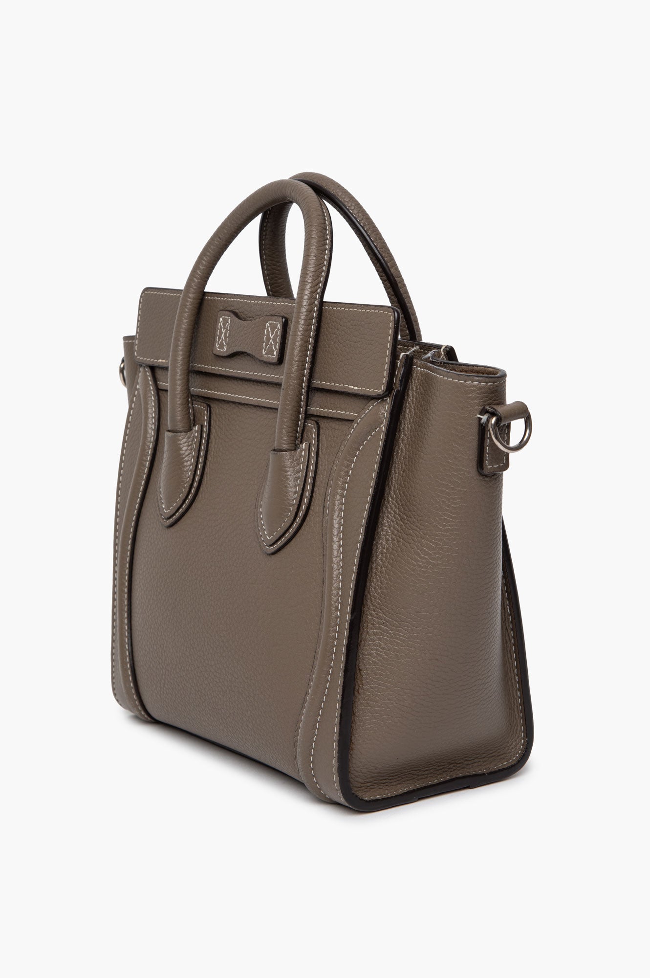 Celine Taupe Leather Contrast Stitch Nano Luggage Tote
