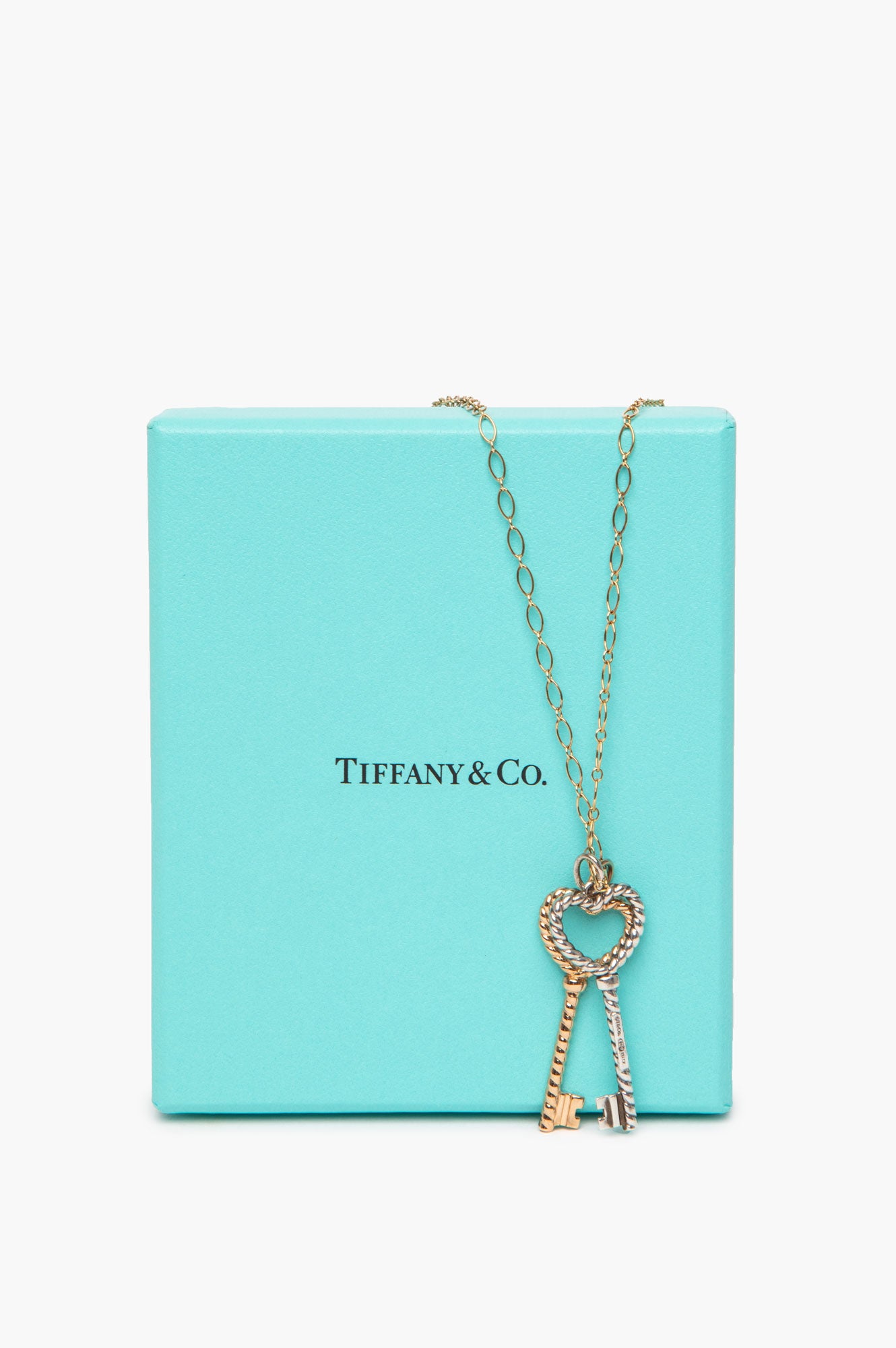 Tiffany & Co. 18K Gold & Sterling Silver Heart Keys Necklace
