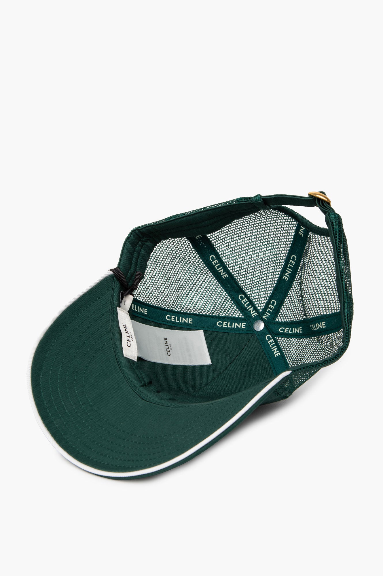 Celine Green Cotton Gabardine Triomphe Trucker Baseball Cap SIze S