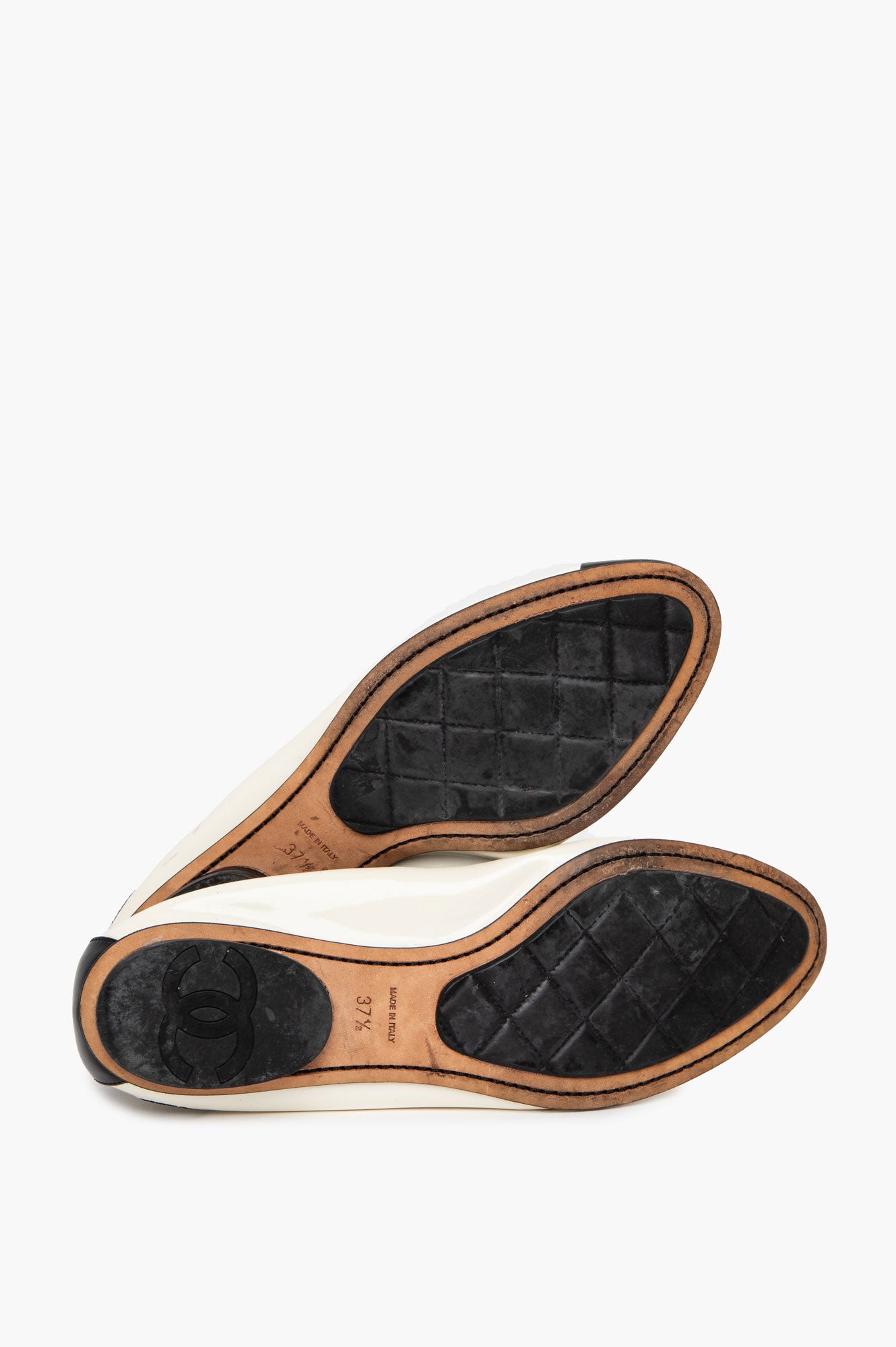 Chanel Black/White Patent leather CC Cap Toe Ballet Flats Size 37