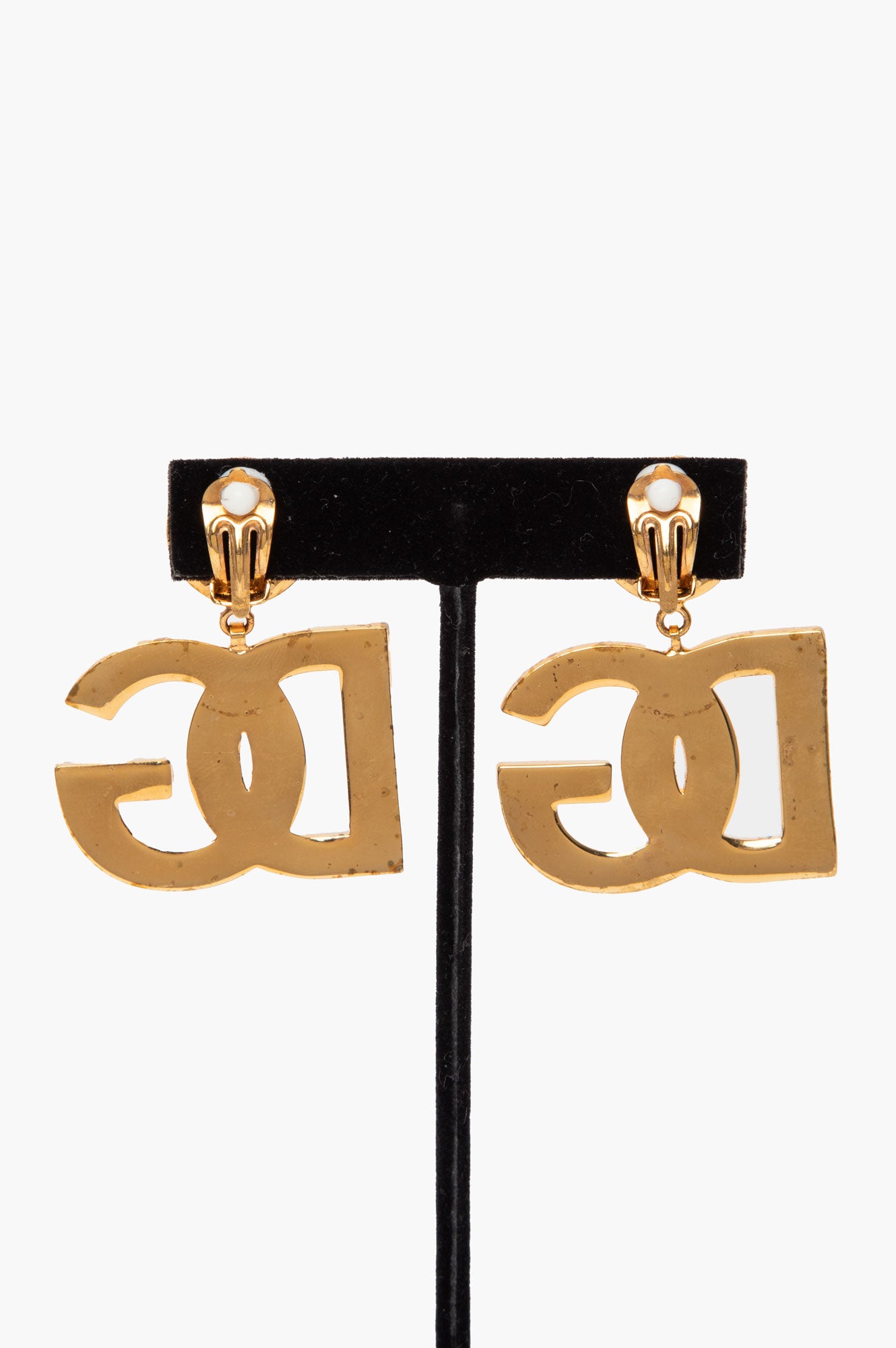 Dolce & Gabbana Gold Tone Interlocking DG Logo Ear Clips