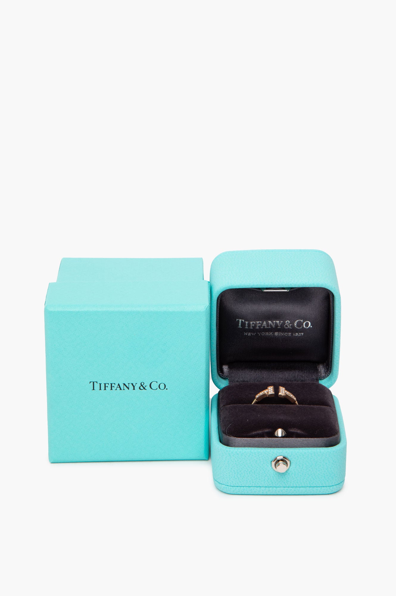 Tiffany & Co. Rose Gold Diamond T Wire Ring Size 4.75