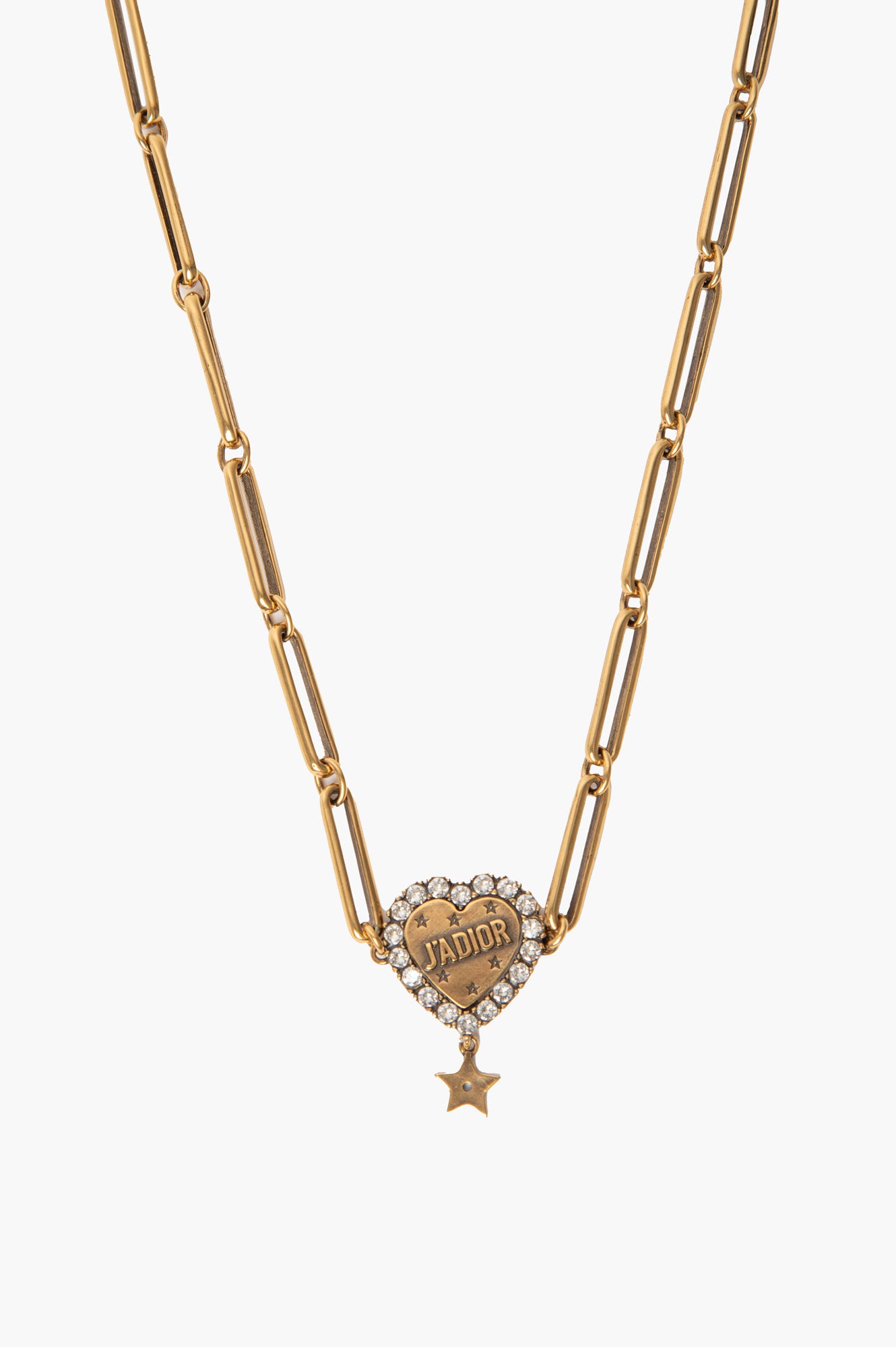 Christian Dior Burnished Gold-Tone J'Adior Crystal Heart Chain Choker