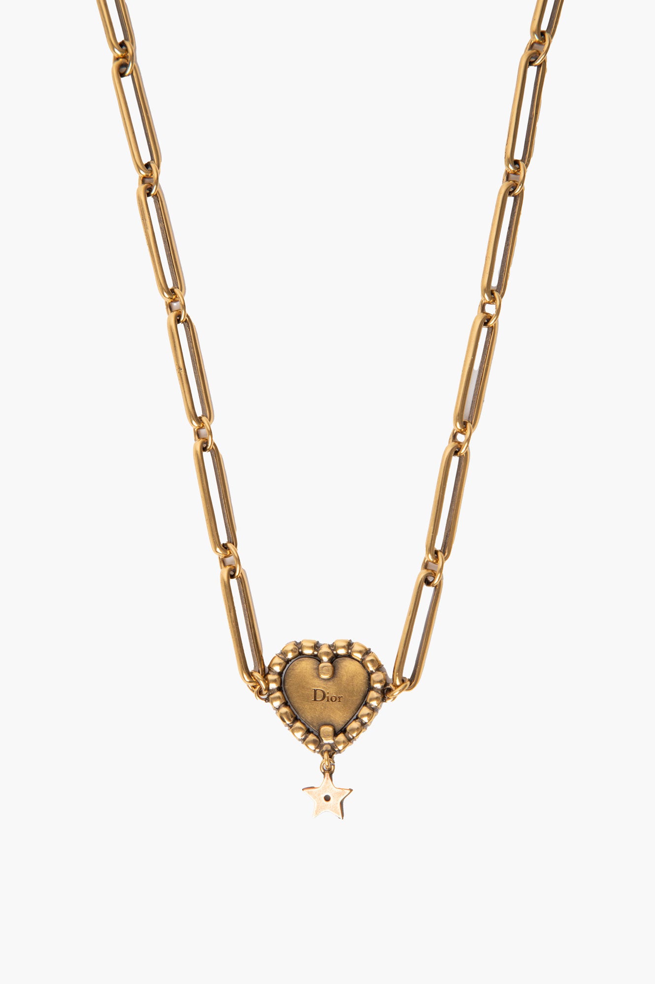 Christian Dior Burnished Gold-Tone J'Adior Crystal Heart Chain Choker