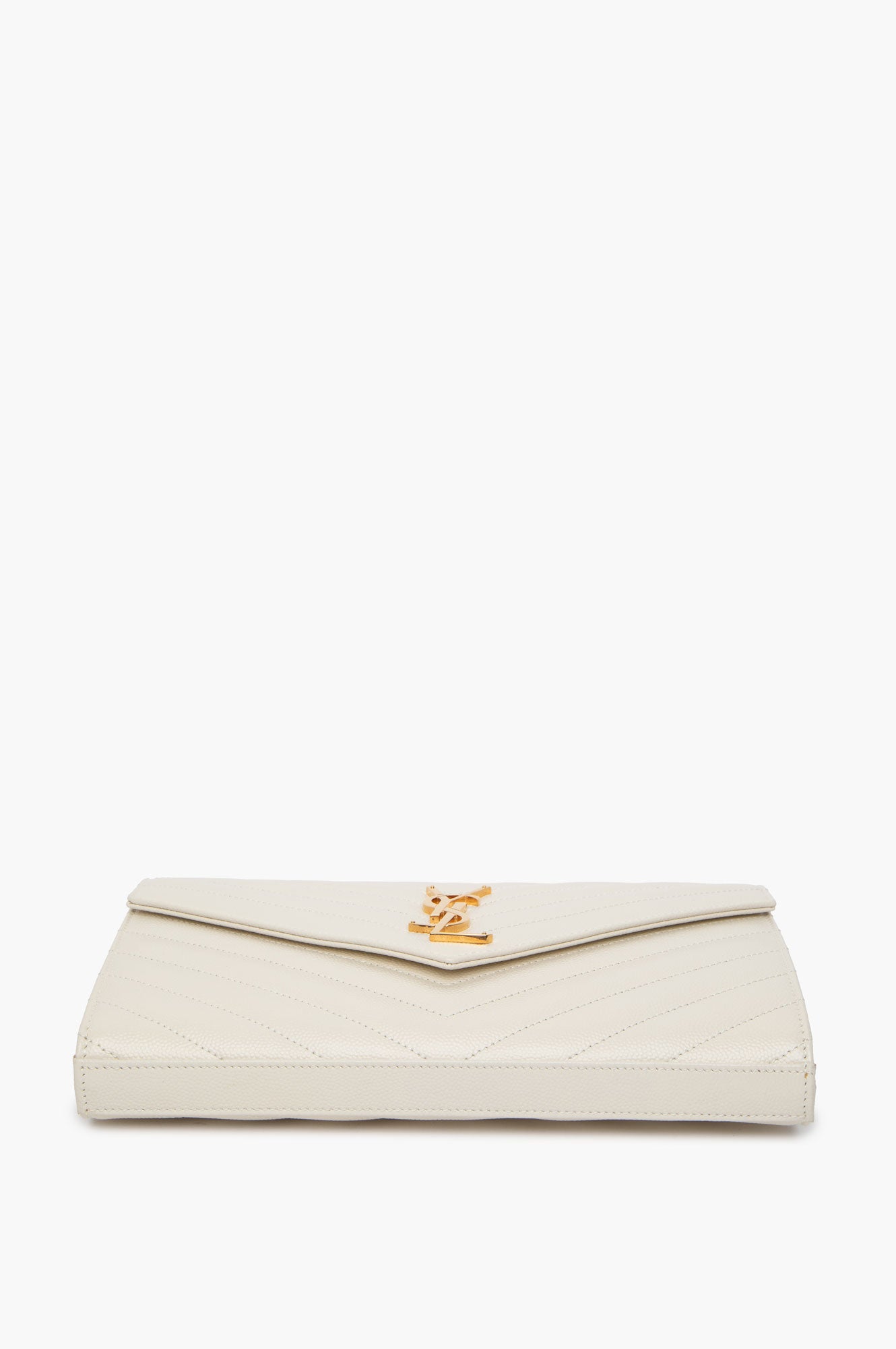Saint Laurent Cream Grain de Poudre Leather Classic Cassandre Chain Wallet